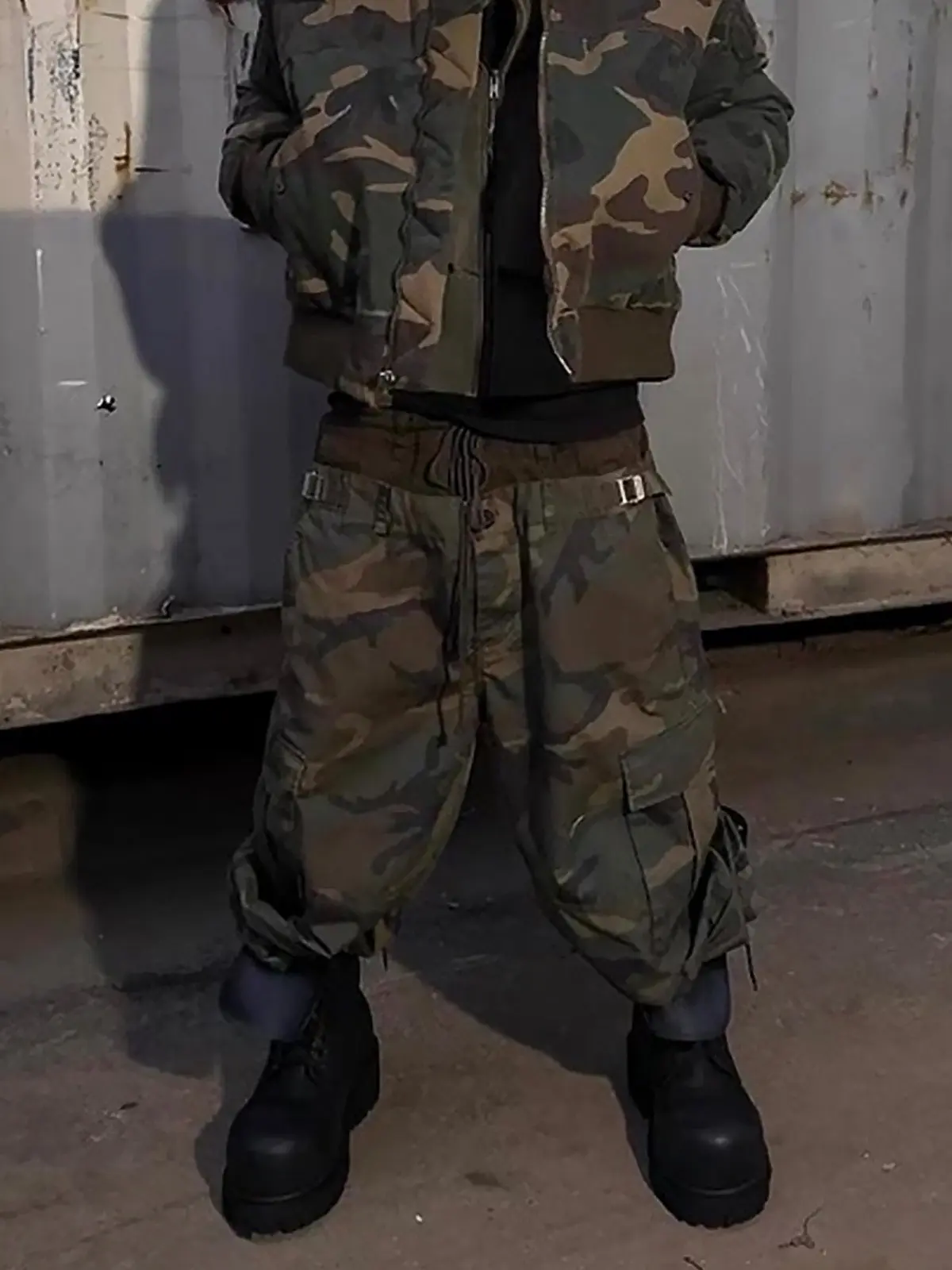 Three-Waist Splicing Camouflage Cargo Buckle Waist Design Overalls - Image 4