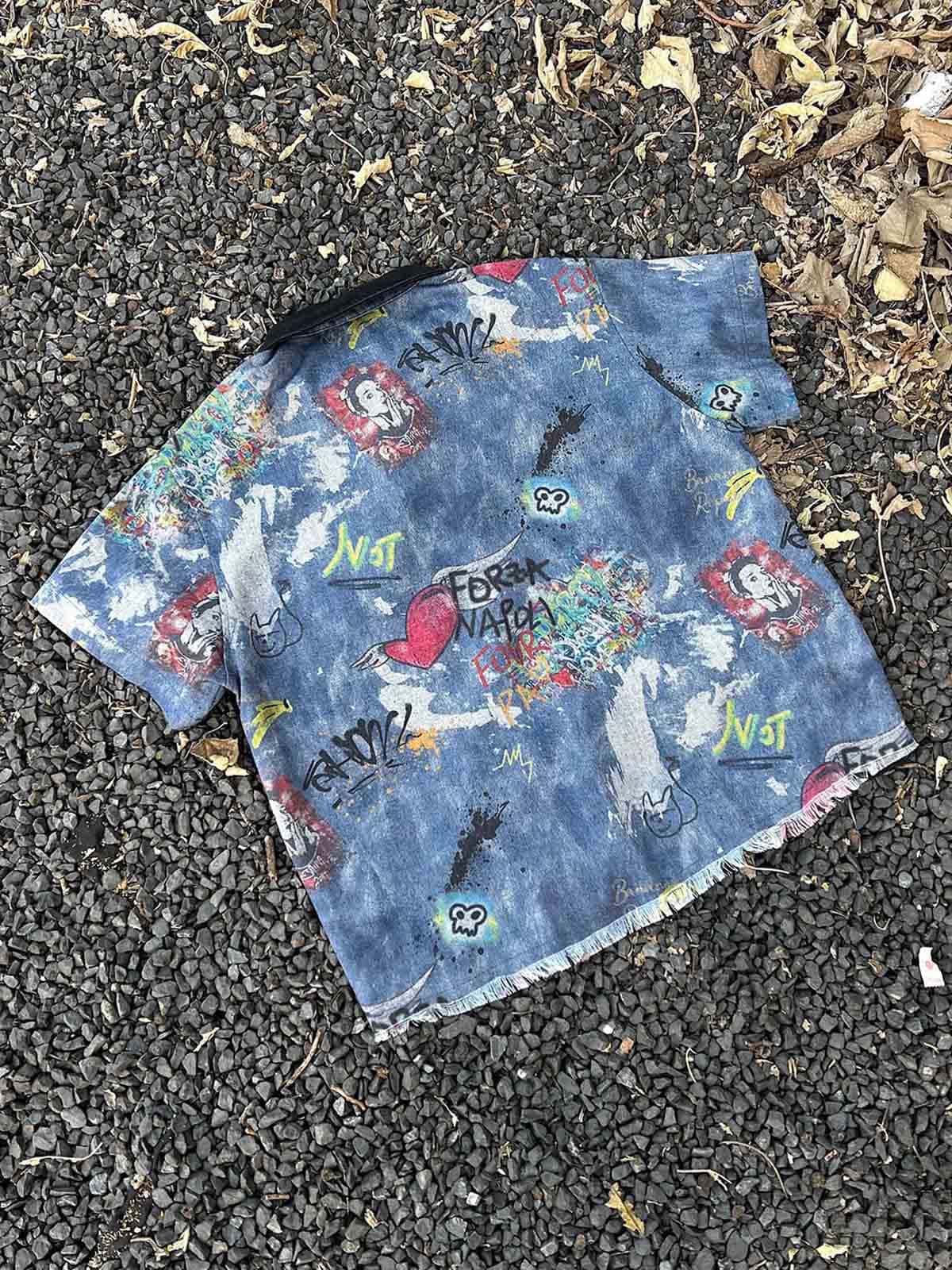 Tie-Dye Denim Graffiti Polo T-Shirt - Image 9