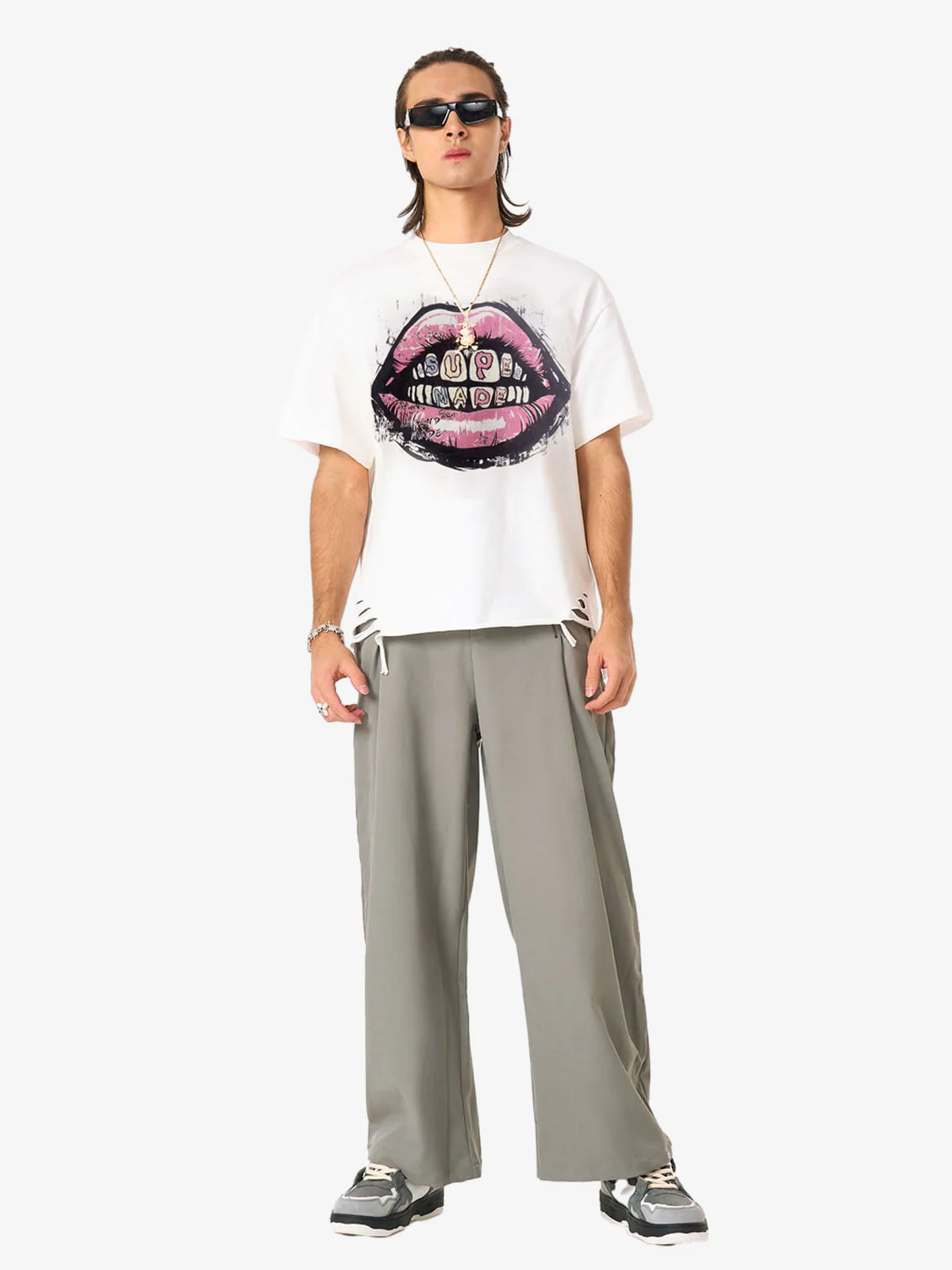 Retro Letter Lip Graphic T-Shirt - Image 6
