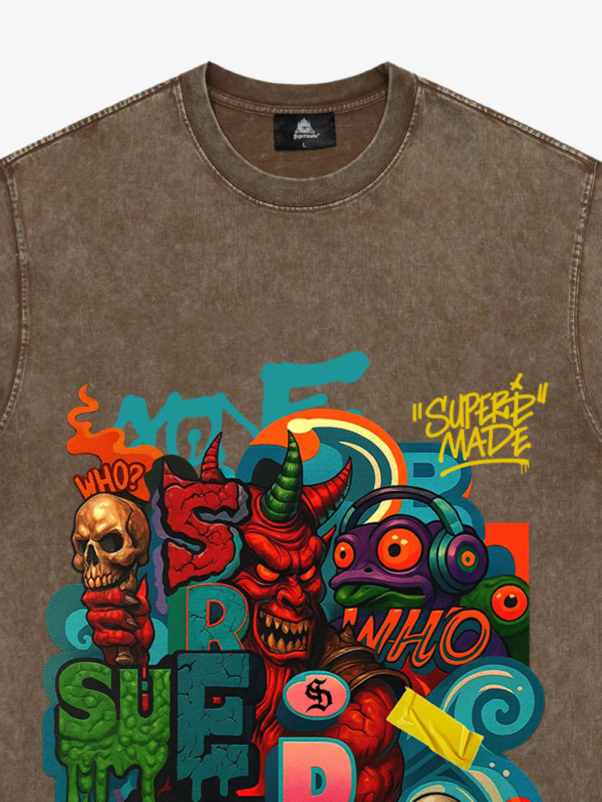 Trendy Multicolor Graffiti Skull Graphic T-Shirt - Image 12