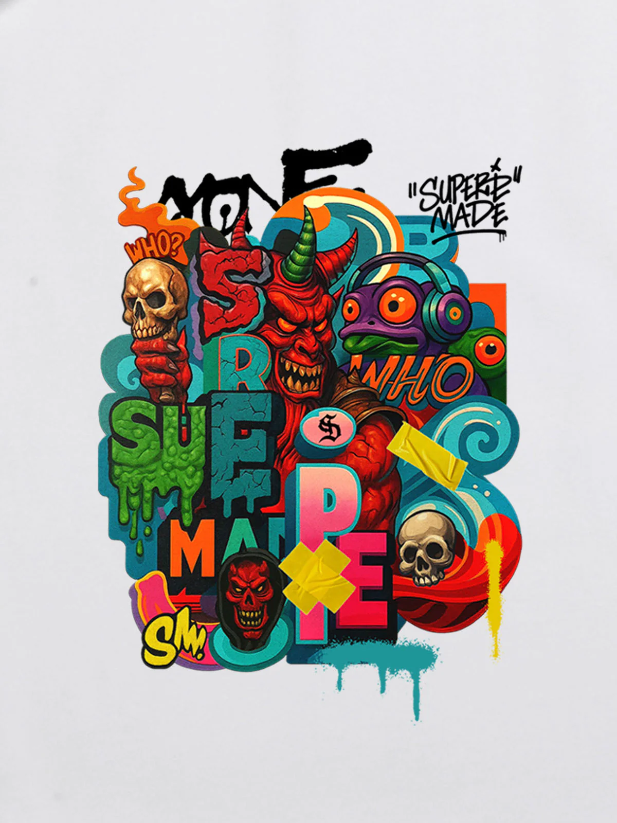 Trendy Multicolor Graffiti Skull Graphic T-Shirt - Image 15