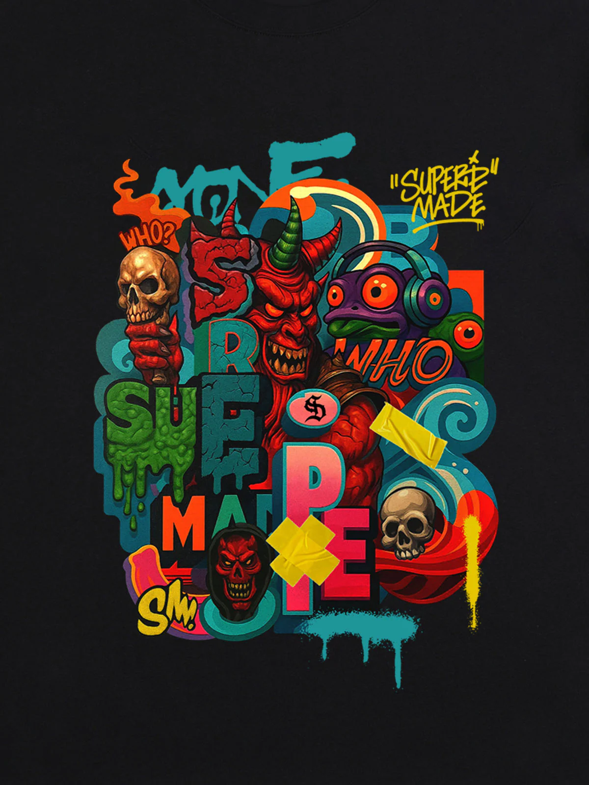 Trendy Multicolor Graffiti Skull Graphic T-Shirt - Image 17