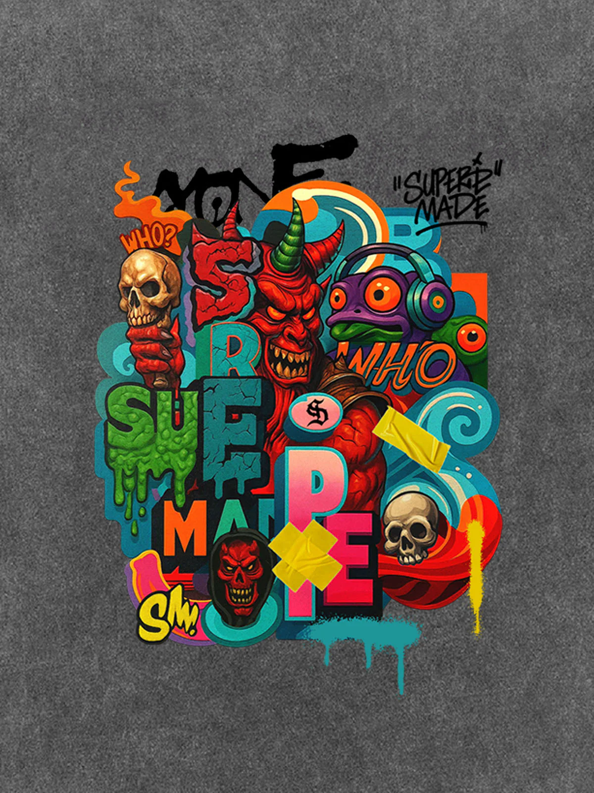 Trendy Multicolor Graffiti Skull Graphic T-Shirt - Image 18