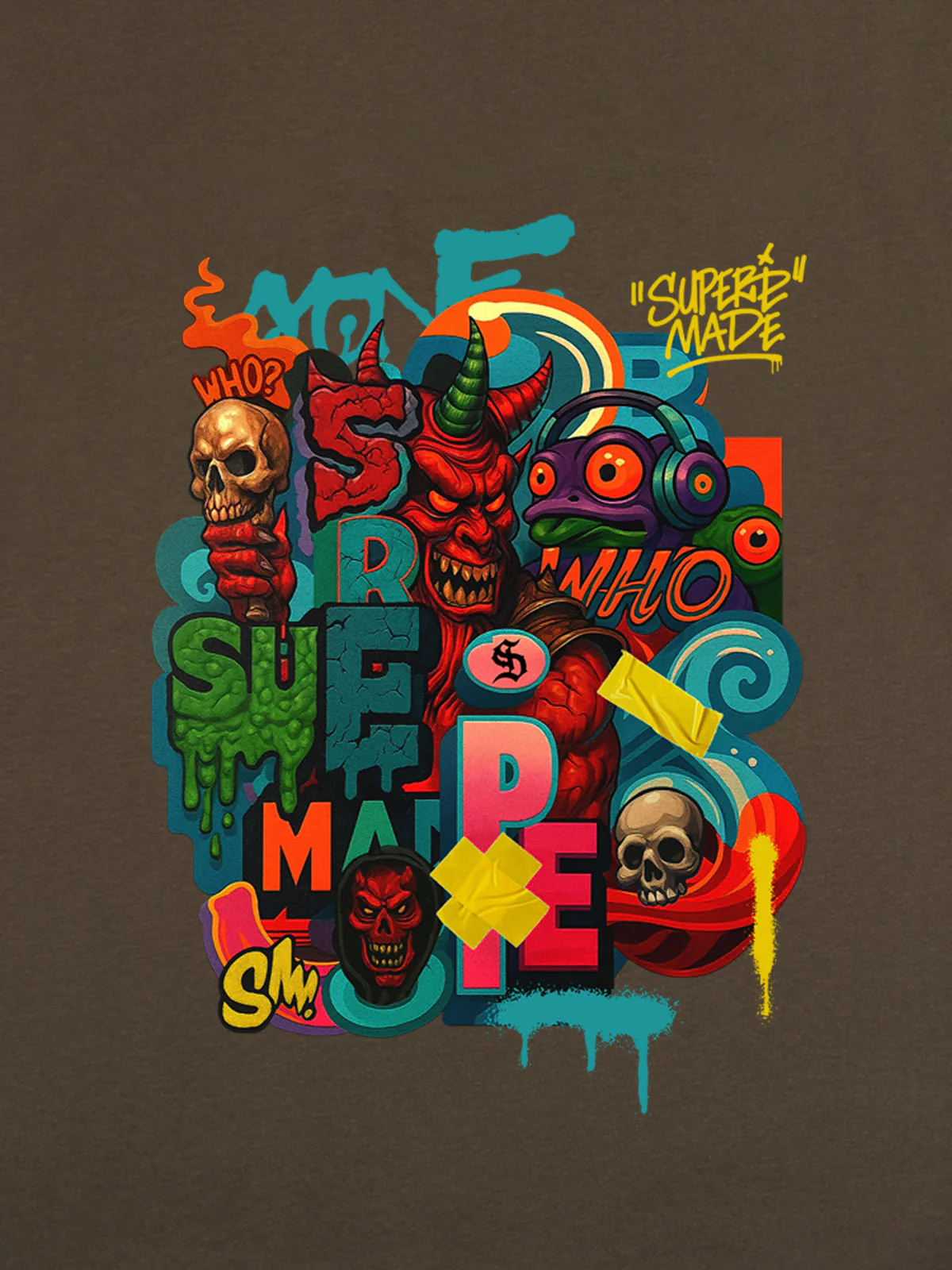 Trendy Multicolor Graffiti Skull Graphic T-Shirt - Image 21
