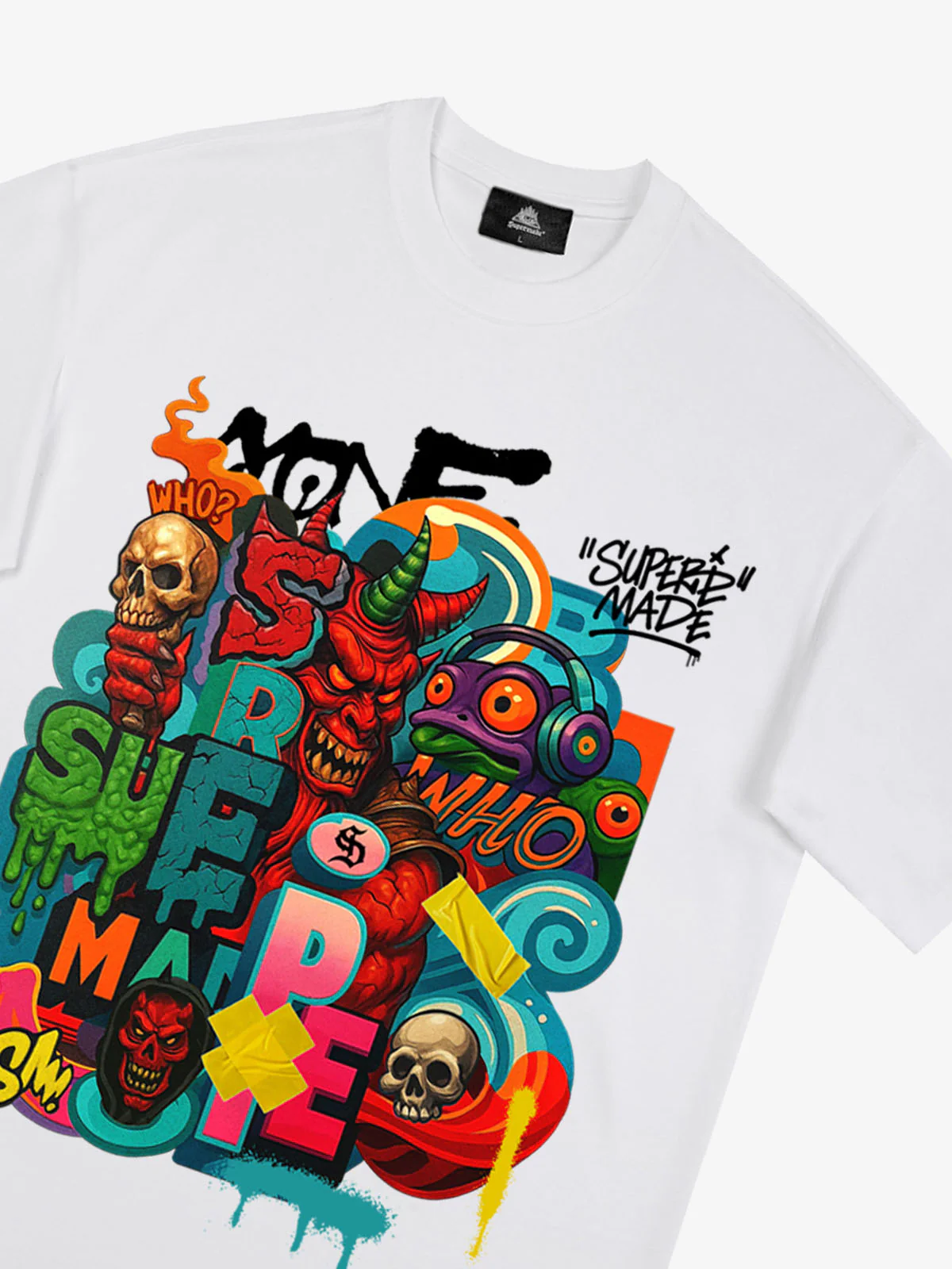 Trendy Multicolor Graffiti Skull Graphic T-Shirt - Image 22