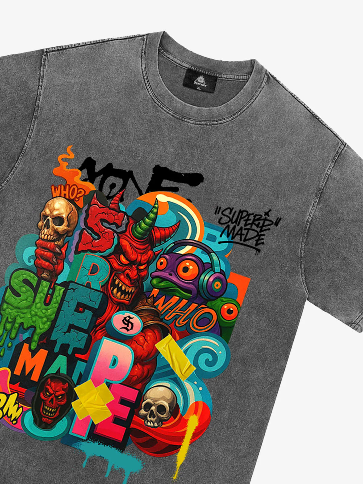 Trendy Multicolor Graffiti Skull Graphic T-Shirt - Image 25