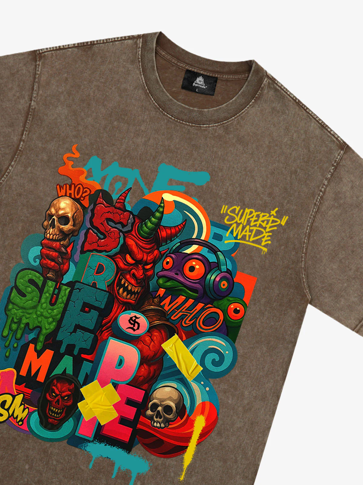 Trendy Multicolor Graffiti Skull Graphic T-Shirt - Image 26