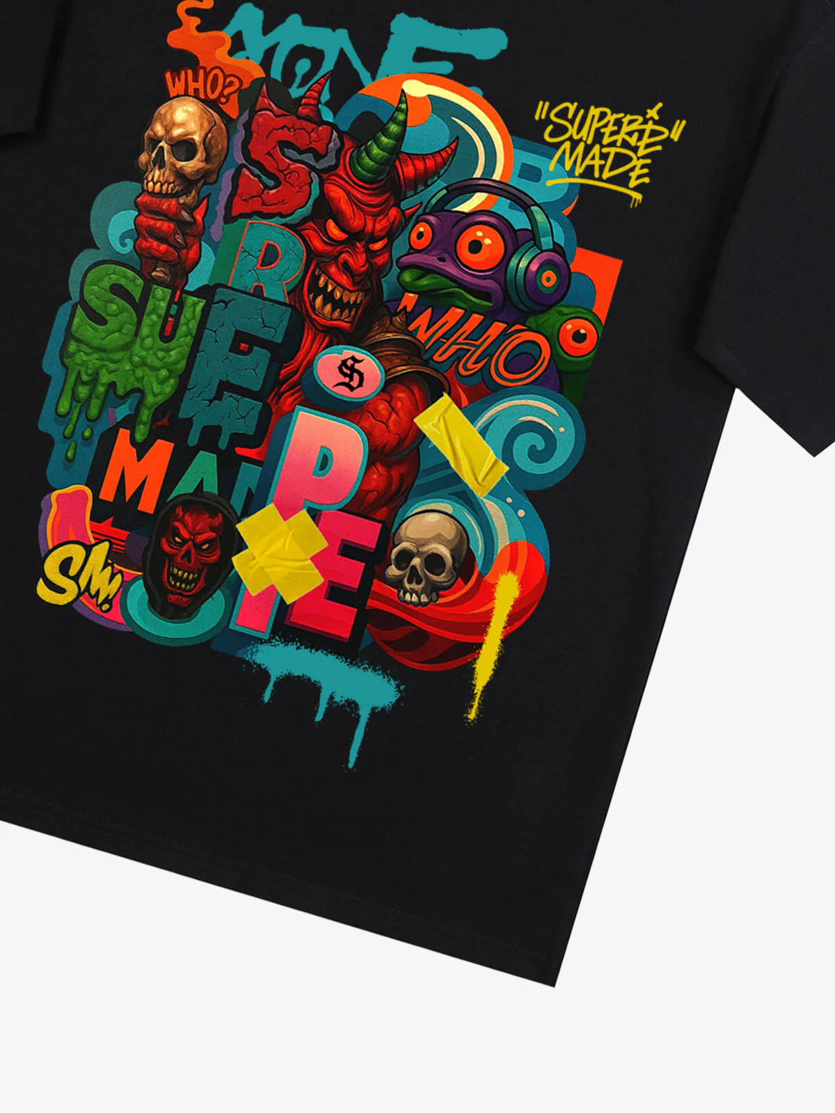 Trendy Multicolor Graffiti Skull Graphic T-Shirt - Image 31