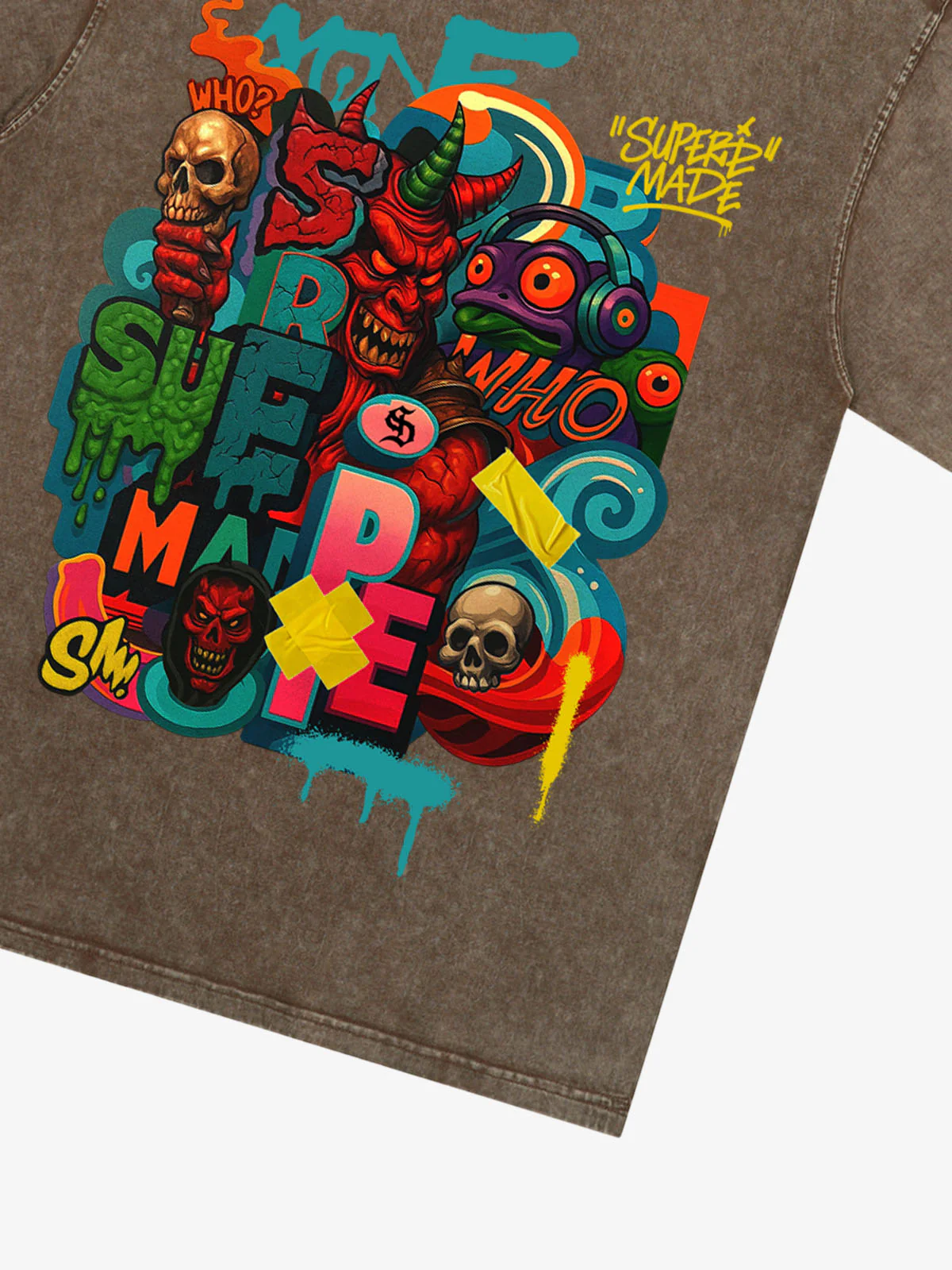 Trendy Multicolor Graffiti Skull Graphic T-Shirt - Image 33
