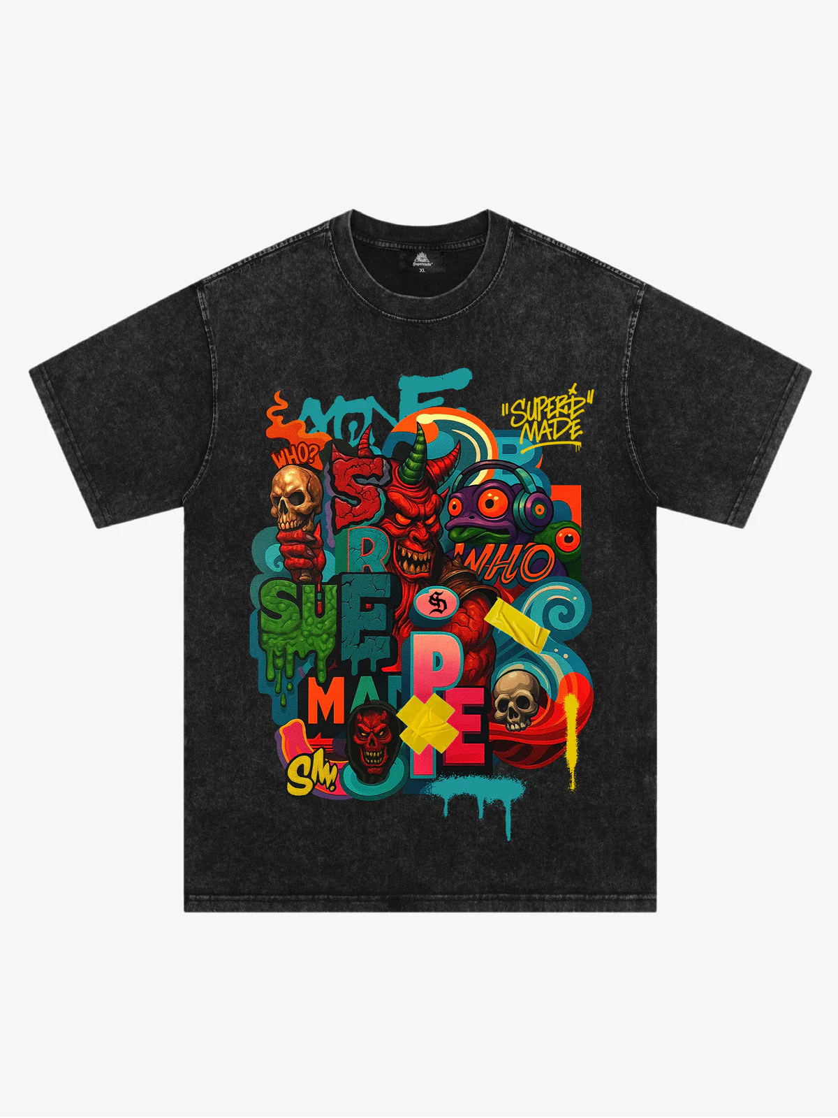 Trendy Multicolor Graffiti Skull Graphic T-Shirt - Image 6