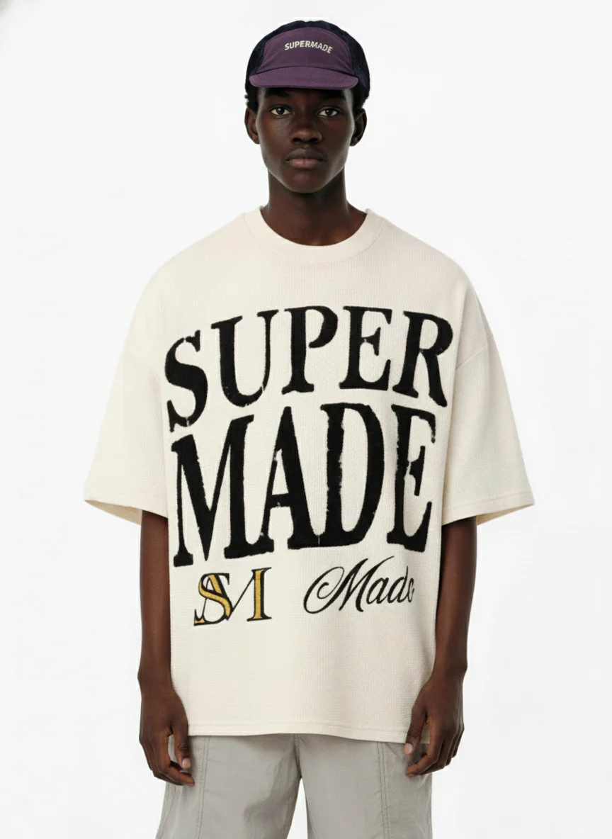Typography Logo Print Waffle T-Shirt