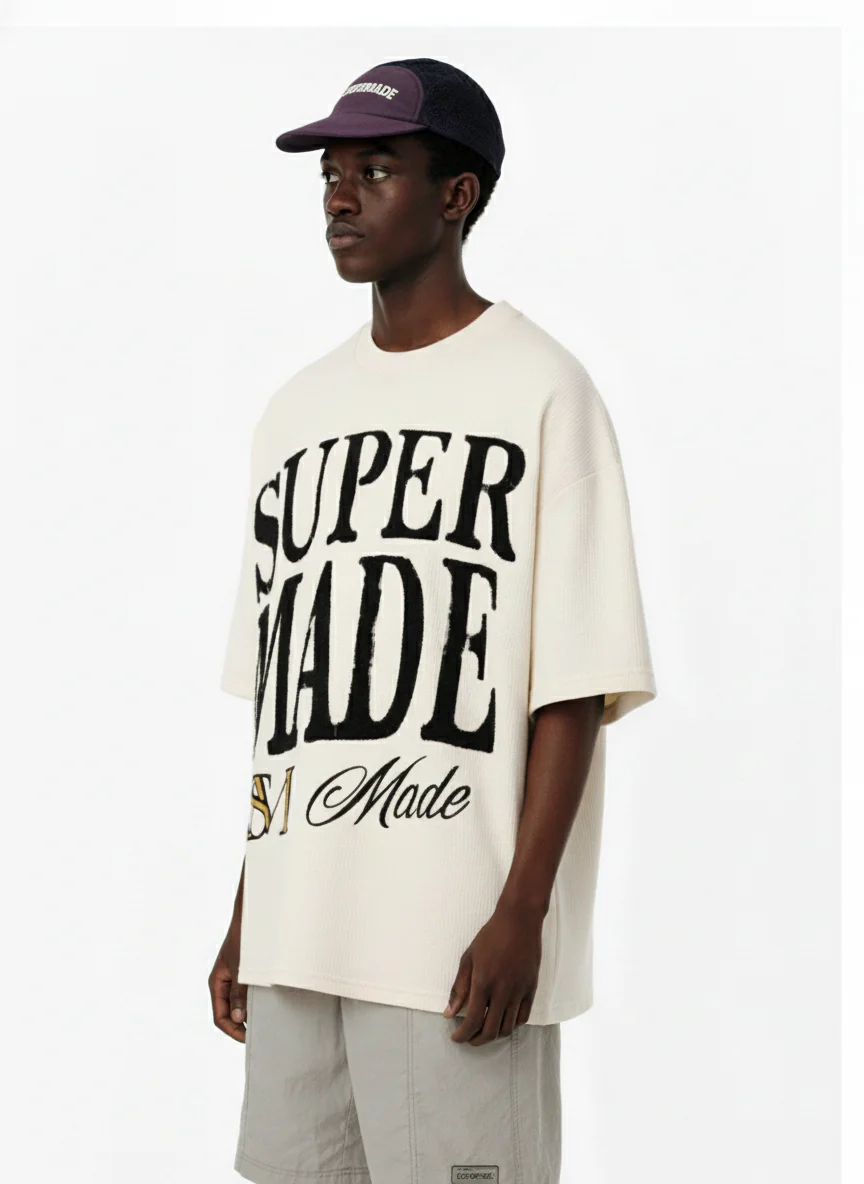Typography Logo Print Waffle T-Shirt - Image 3