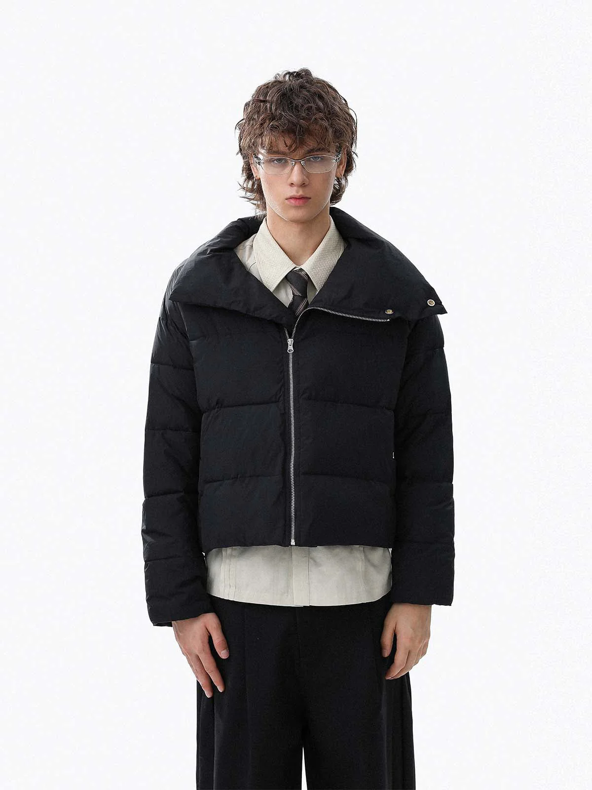 Vintage Asymmetric Zip High-Neck Puffer Jacket
