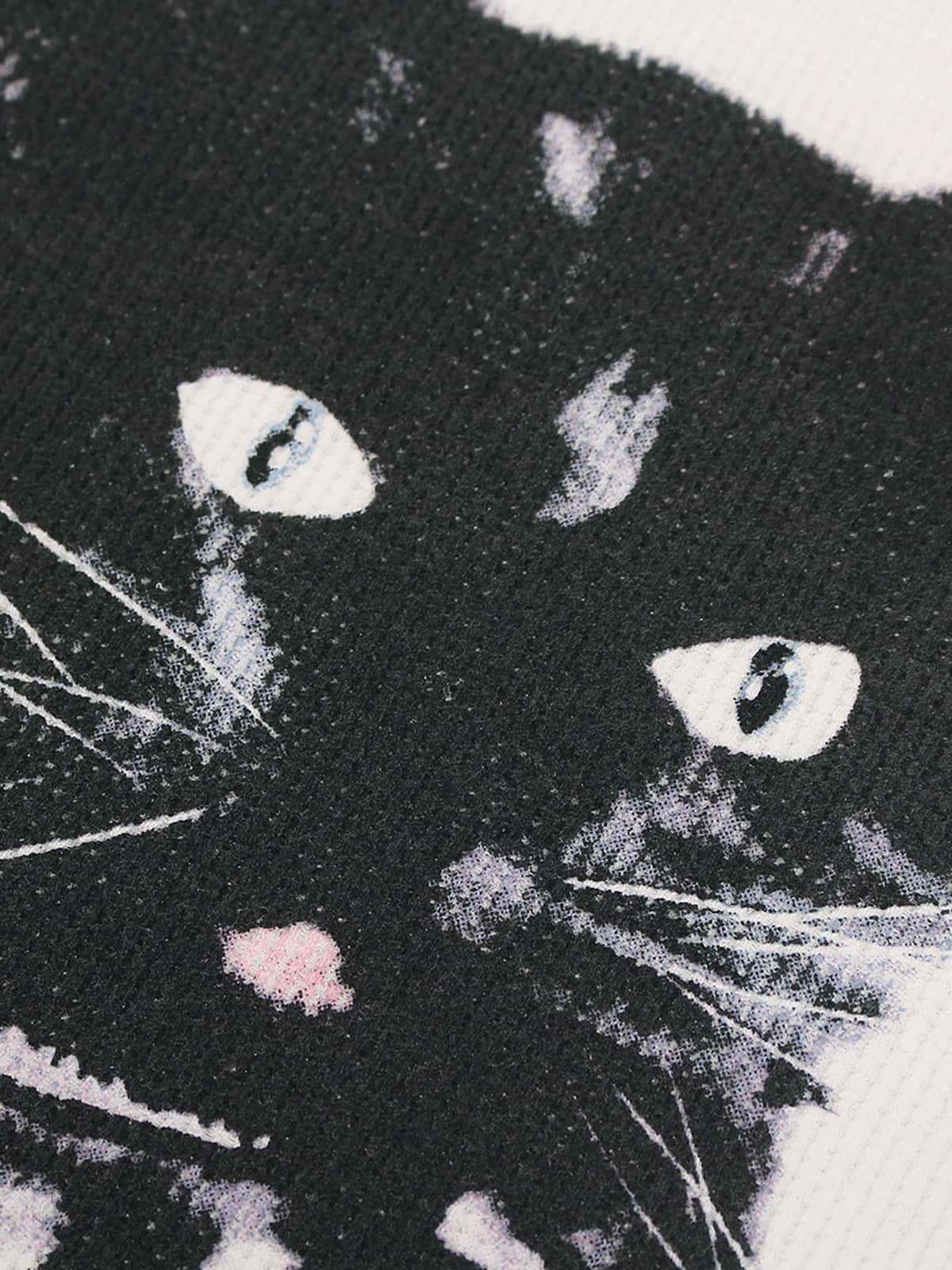 Vintage Black Cat Studded Collar T-Shirt - Image 3