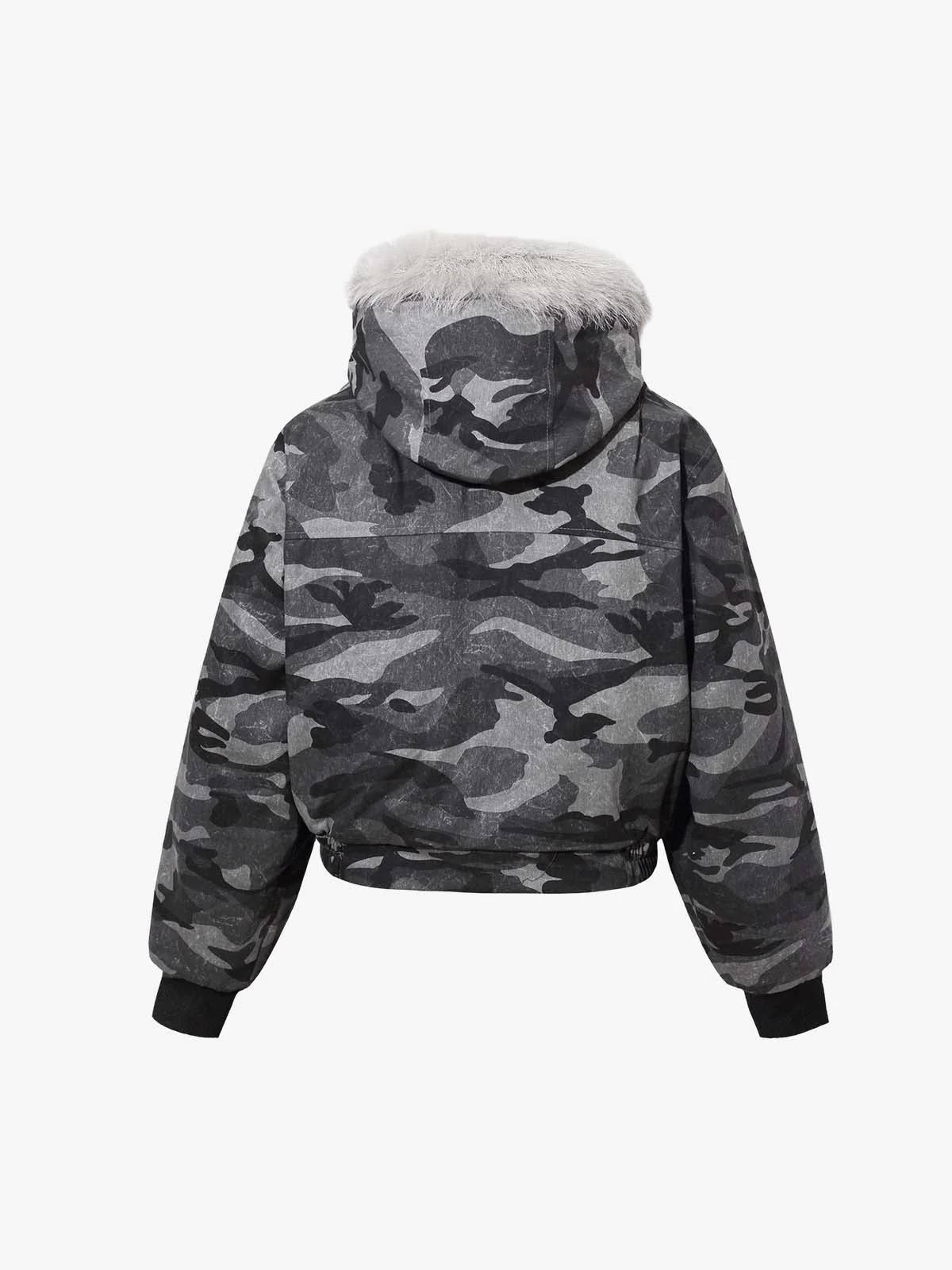 Vintage Camo Faux Fur Hood Padded Bomber Jacket - Image 11