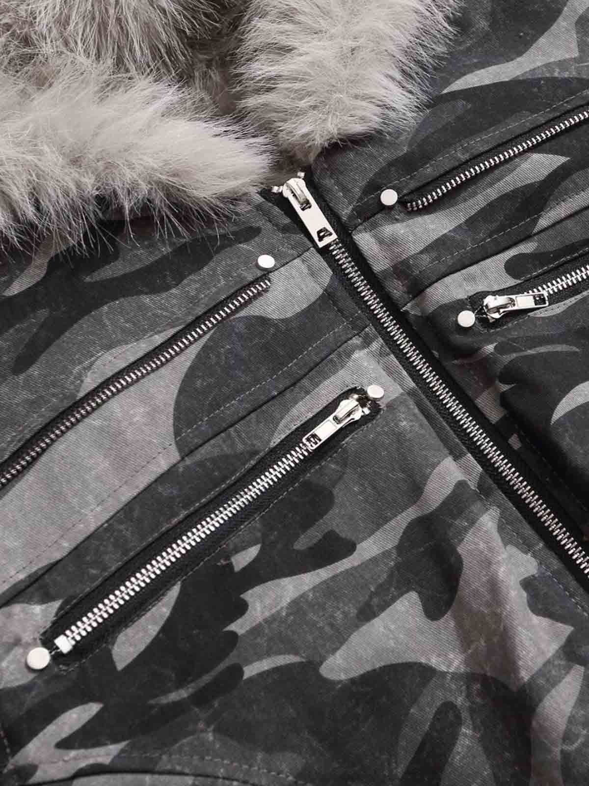 Vintage Camo Faux Fur Hood Padded Bomber Jacket - Image 15
