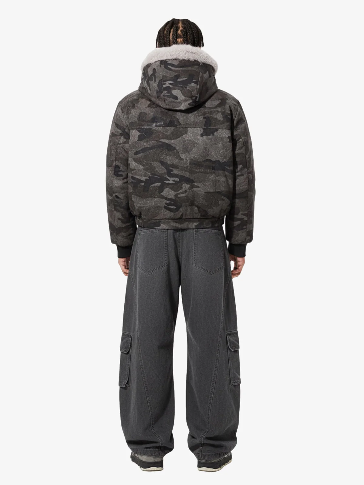 Vintage Camo Faux Fur Hood Padded Bomber Jacket - Image 6