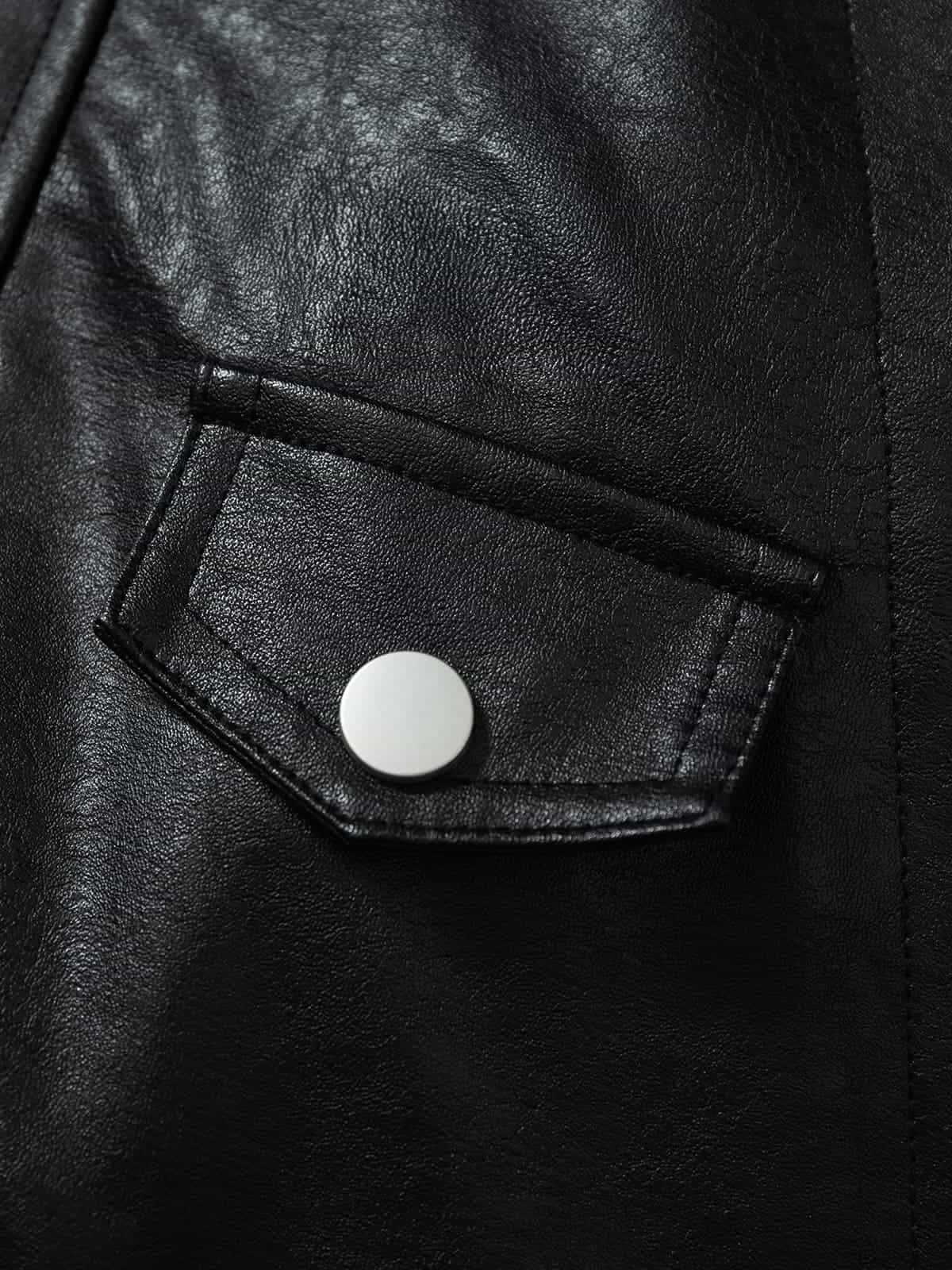 Vintage Detachable Fur Collar Quilted Leather Jacket - 2523 - Image 10