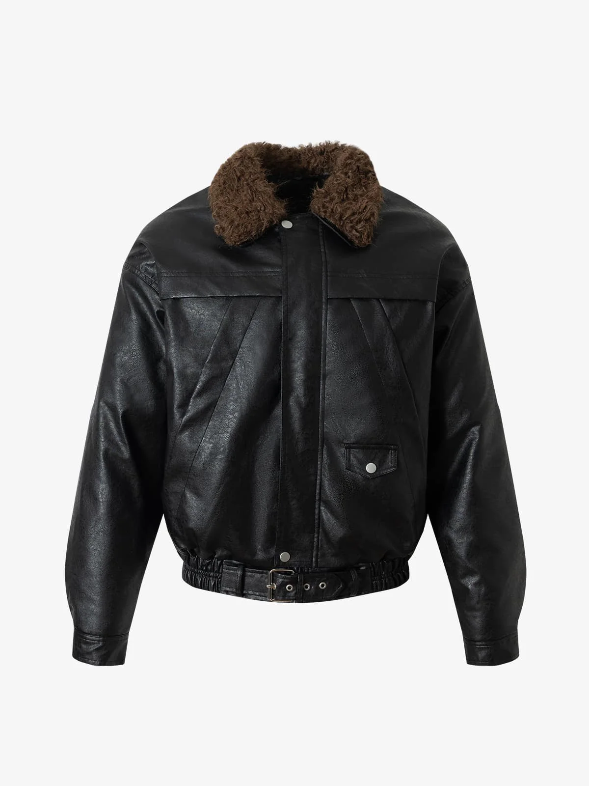 Vintage Detachable Fur Collar Quilted Leather Jacket - 2523 - Image 2