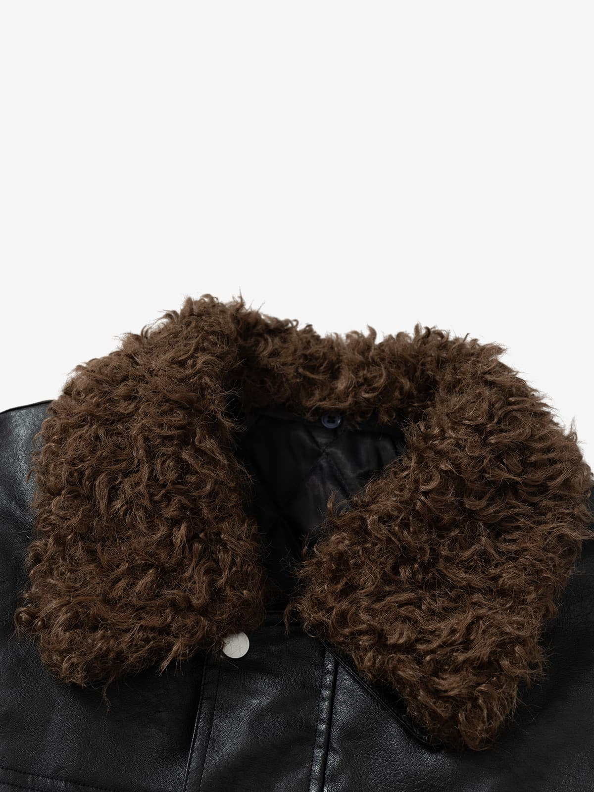 Vintage Detachable Fur Collar Quilted Leather Jacket - 2523 - Image 9