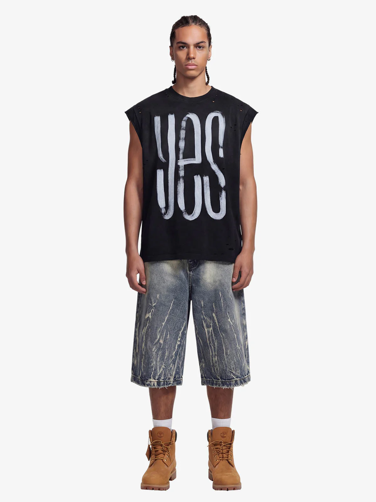 Vintage Distressed Hole Washed Letter Print Sleeveless Knit T-Shirt - Image 4