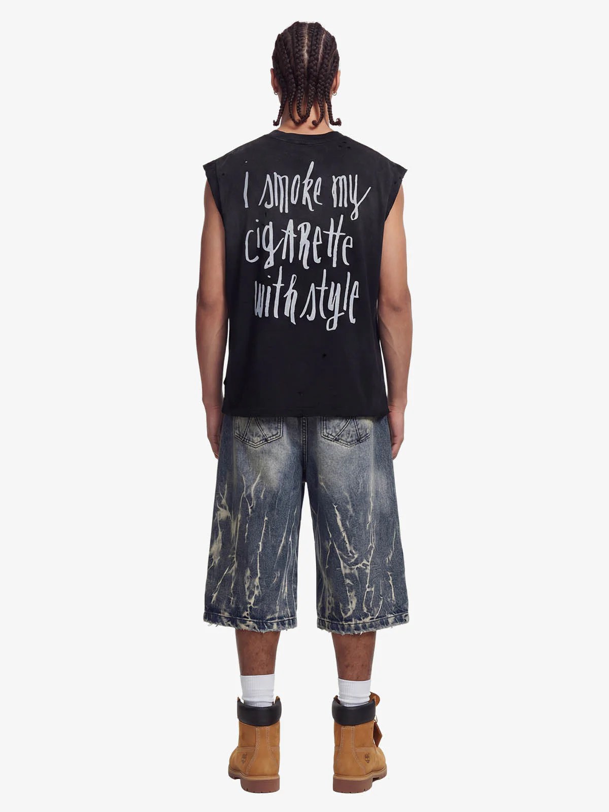 Vintage Distressed Hole Washed Letter Print Sleeveless Knit T-Shirt - Image 5