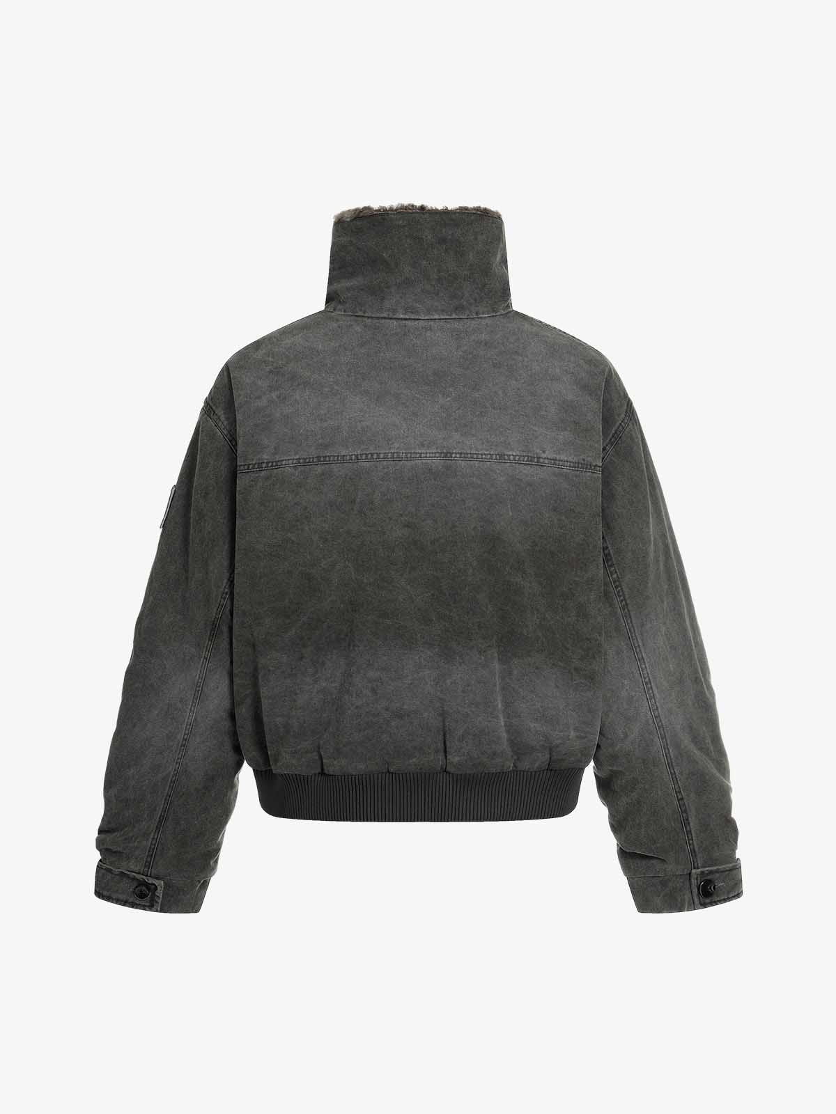 Vintage Distressed Pleated Shearling Collar Fleece Jacket - Image 4