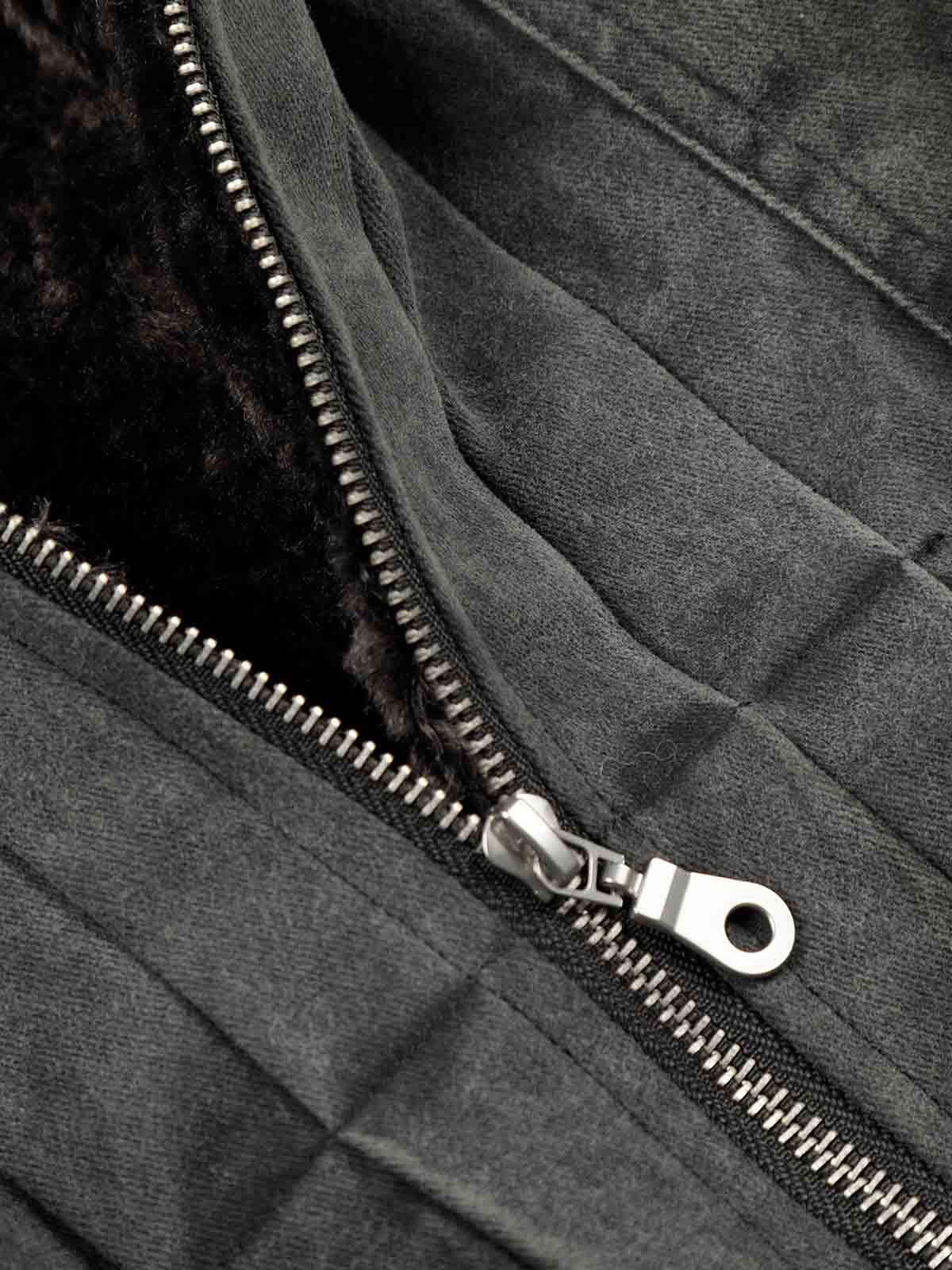Vintage Distressed Pleated Shearling Collar Fleece Jacket - Image 6