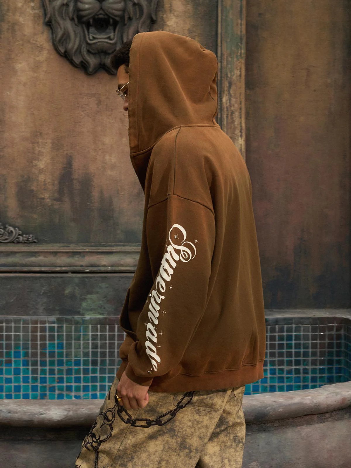 Vintage Distressed Studded Gothic Font Zip Up Hoodie - Image 21
