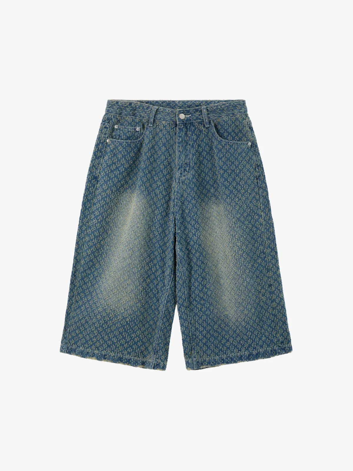 Vintage Distressed Textured Ripped Wide Leg Denim Jorts