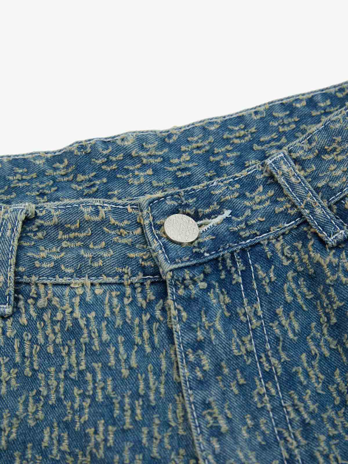 Vintage Distressed Textured Ripped Wide Leg Denim Jorts - Image 5