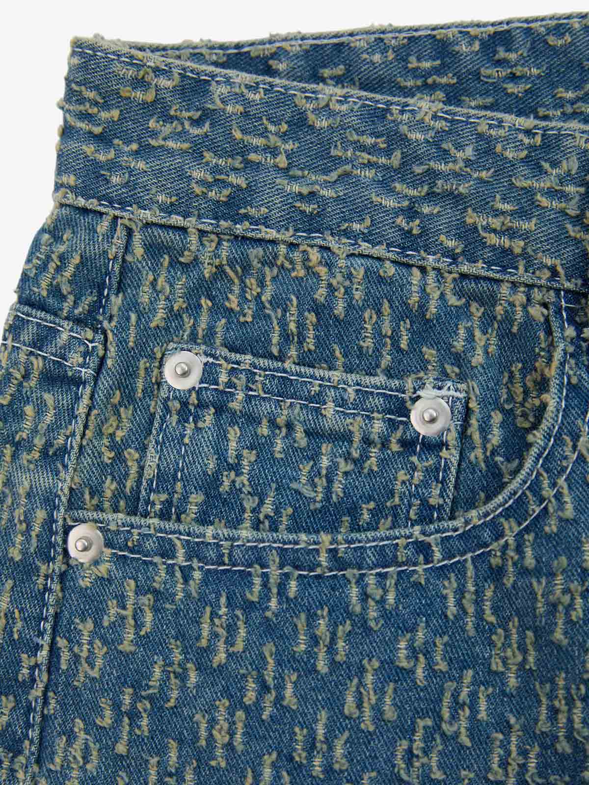 Vintage Distressed Textured Ripped Wide Leg Denim Jorts - Image 6