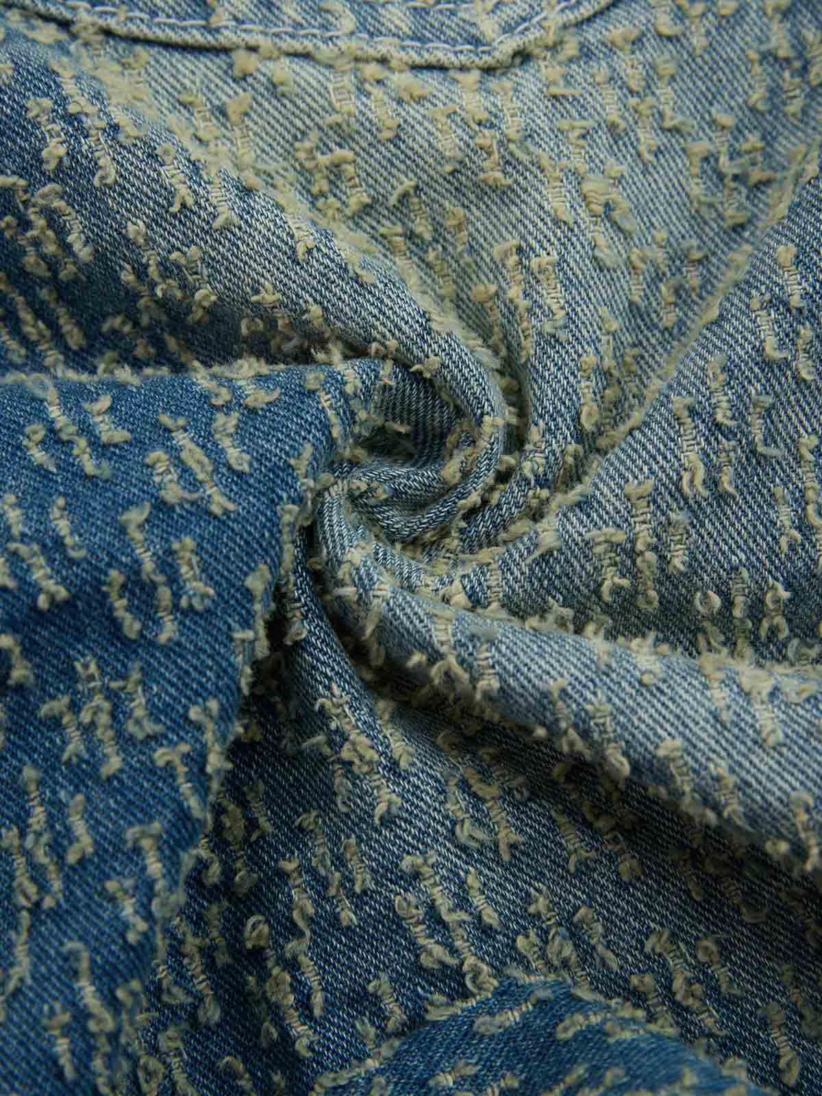Vintage Distressed Textured Ripped Wide Leg Denim Jorts - Image 8