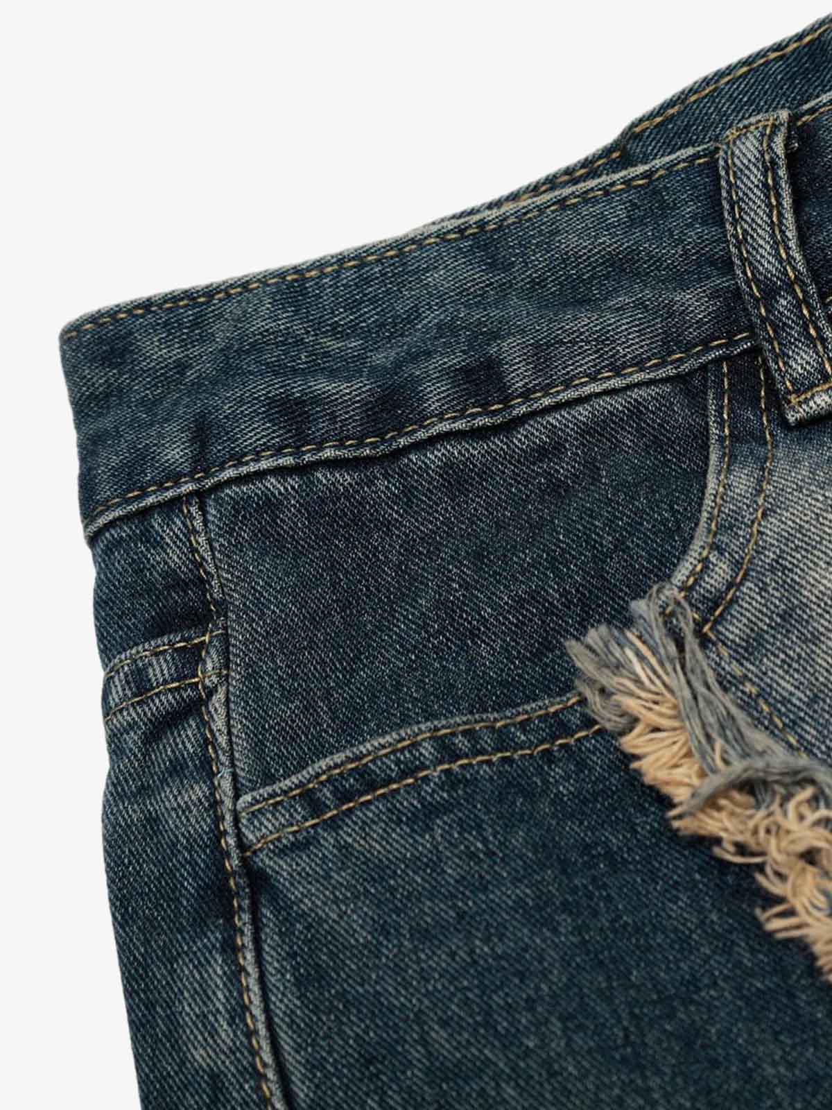 Vintage Embroidered Washed Raw-Edge Graffiti Scimitar Jeans - Image 10