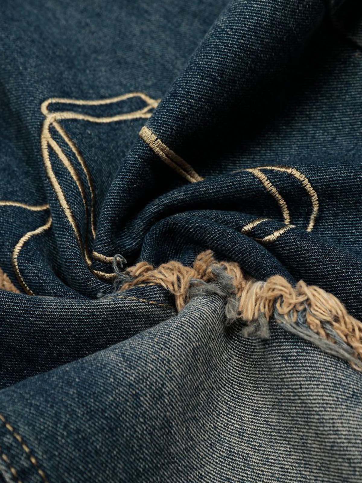 Vintage Embroidered Washed Raw-Edge Graffiti Scimitar Jeans - Image 11
