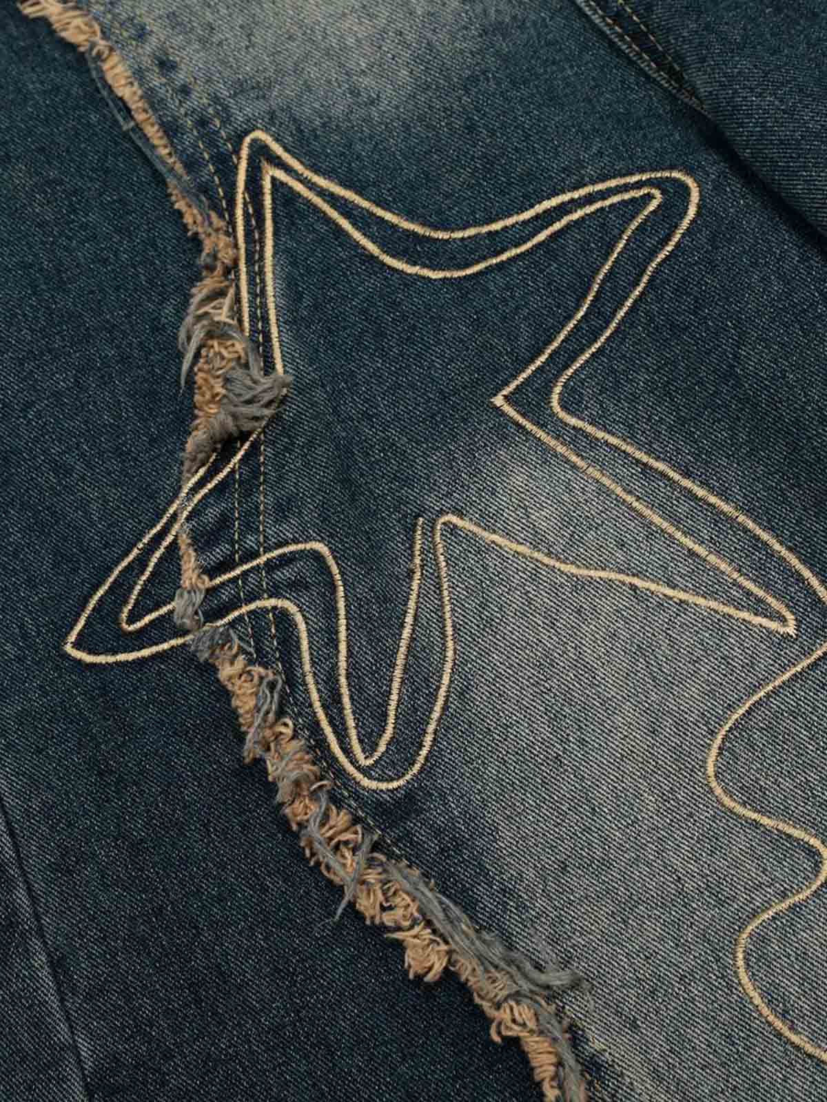 Vintage Embroidered Washed Raw-Edge Graffiti Scimitar Jeans - Image 5