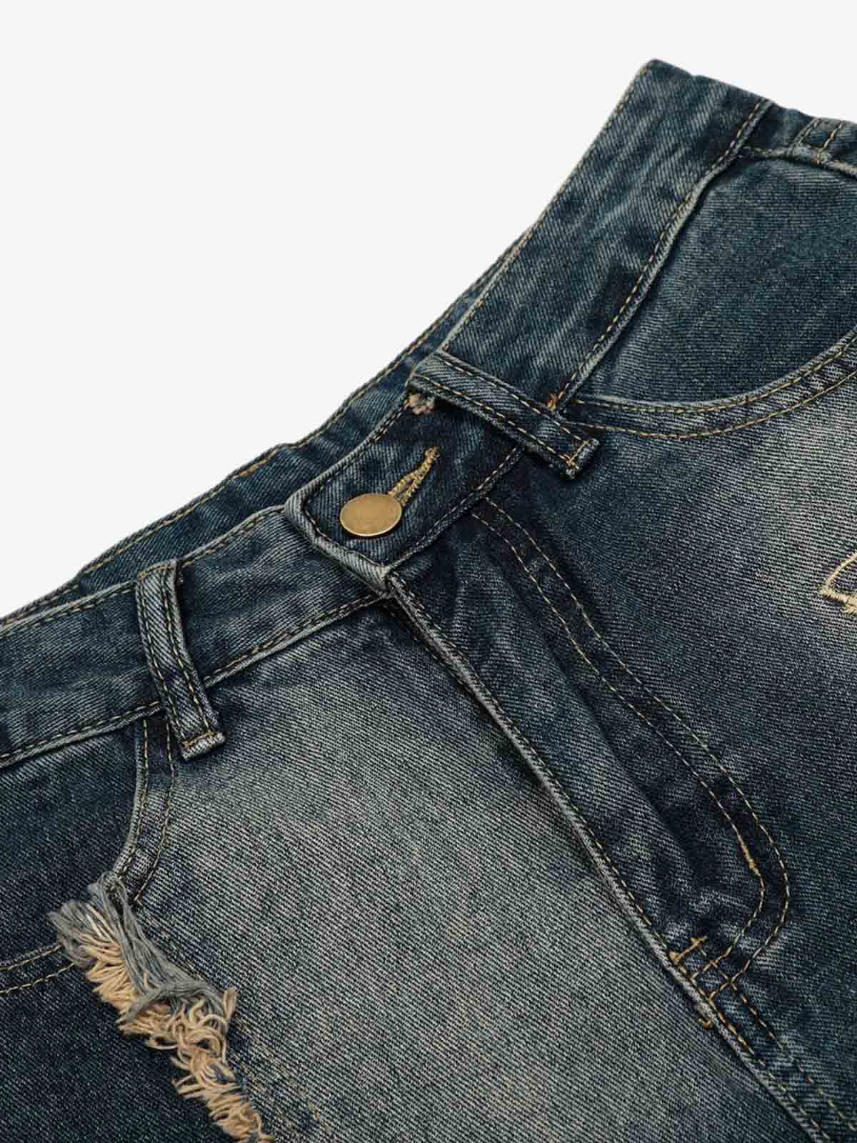 Vintage Embroidered Washed Raw-Edge Graffiti Scimitar Jeans - Image 6