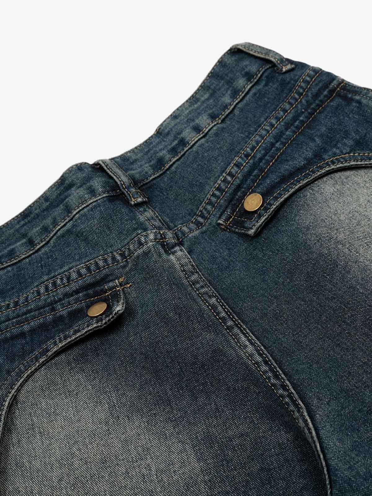 Vintage Embroidered Washed Raw-Edge Graffiti Scimitar Jeans - Image 8