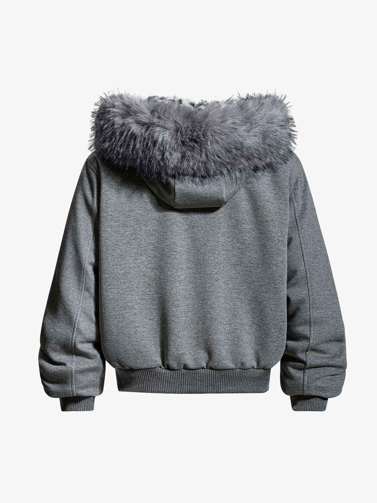 Vintage Faux Fur Hoodedd Leopard Lined Graphic Bomber Jacket - Image 6