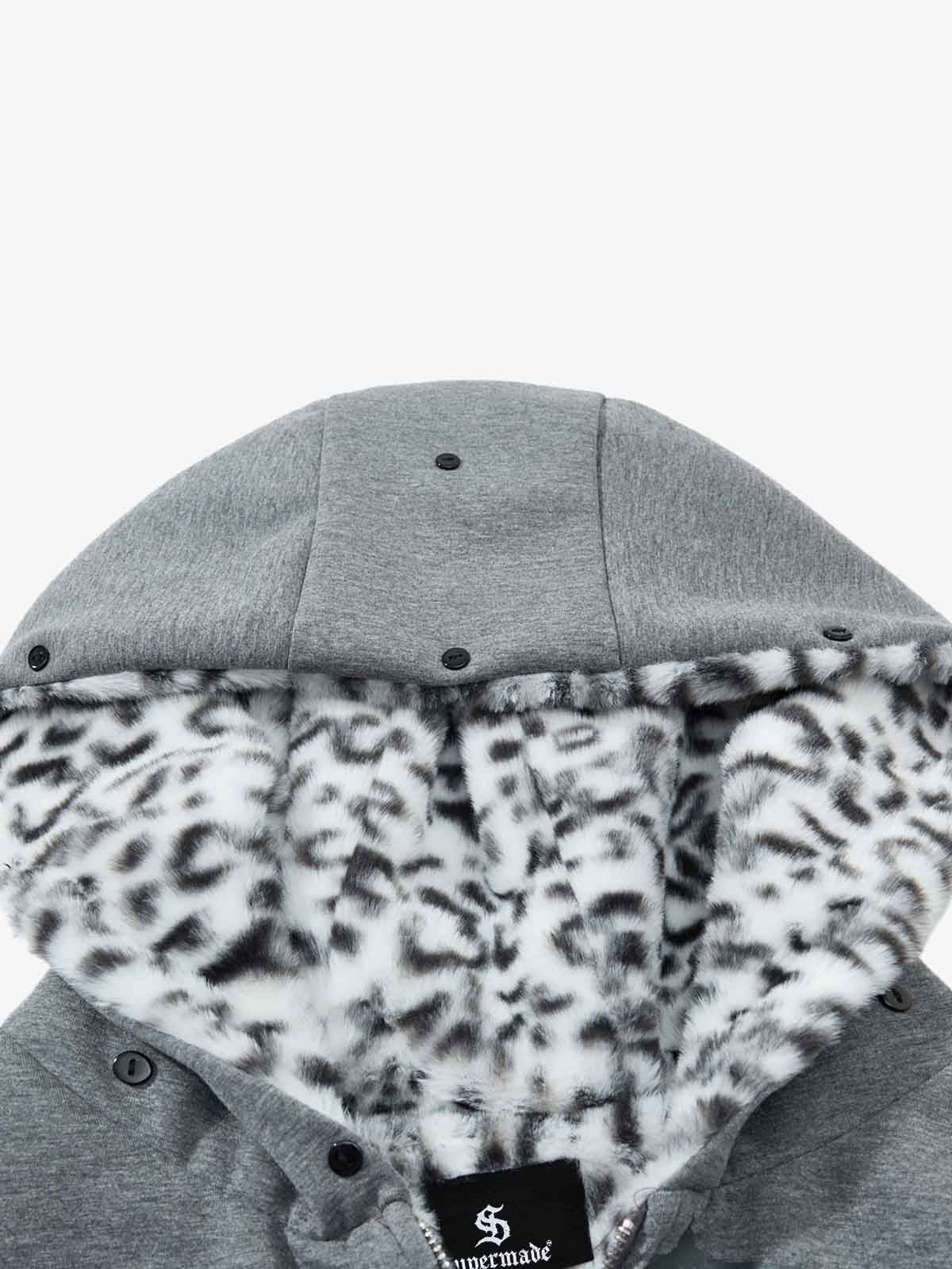 Vintage Faux Fur Hoodedd Leopard Lined Graphic Bomber Jacket - Image 7