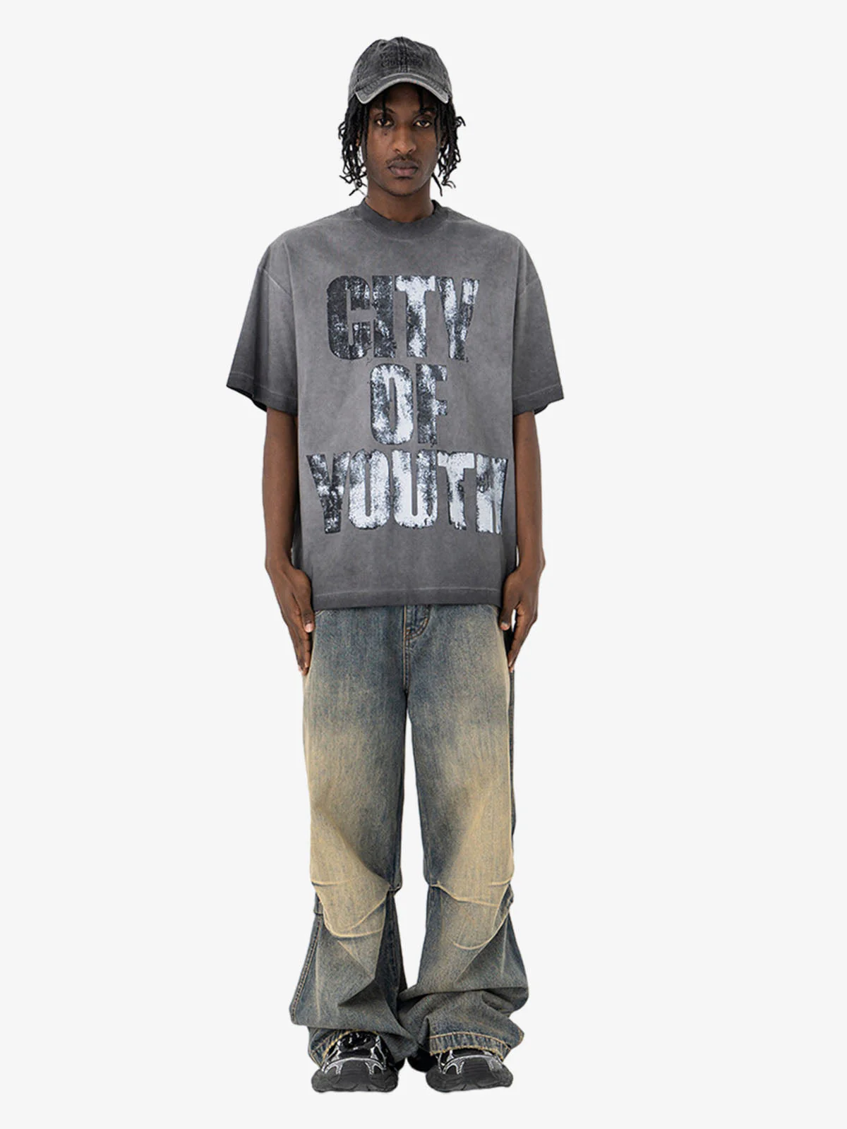 Vintage Gradient Spray Letter Print T-Shirt - Image 5