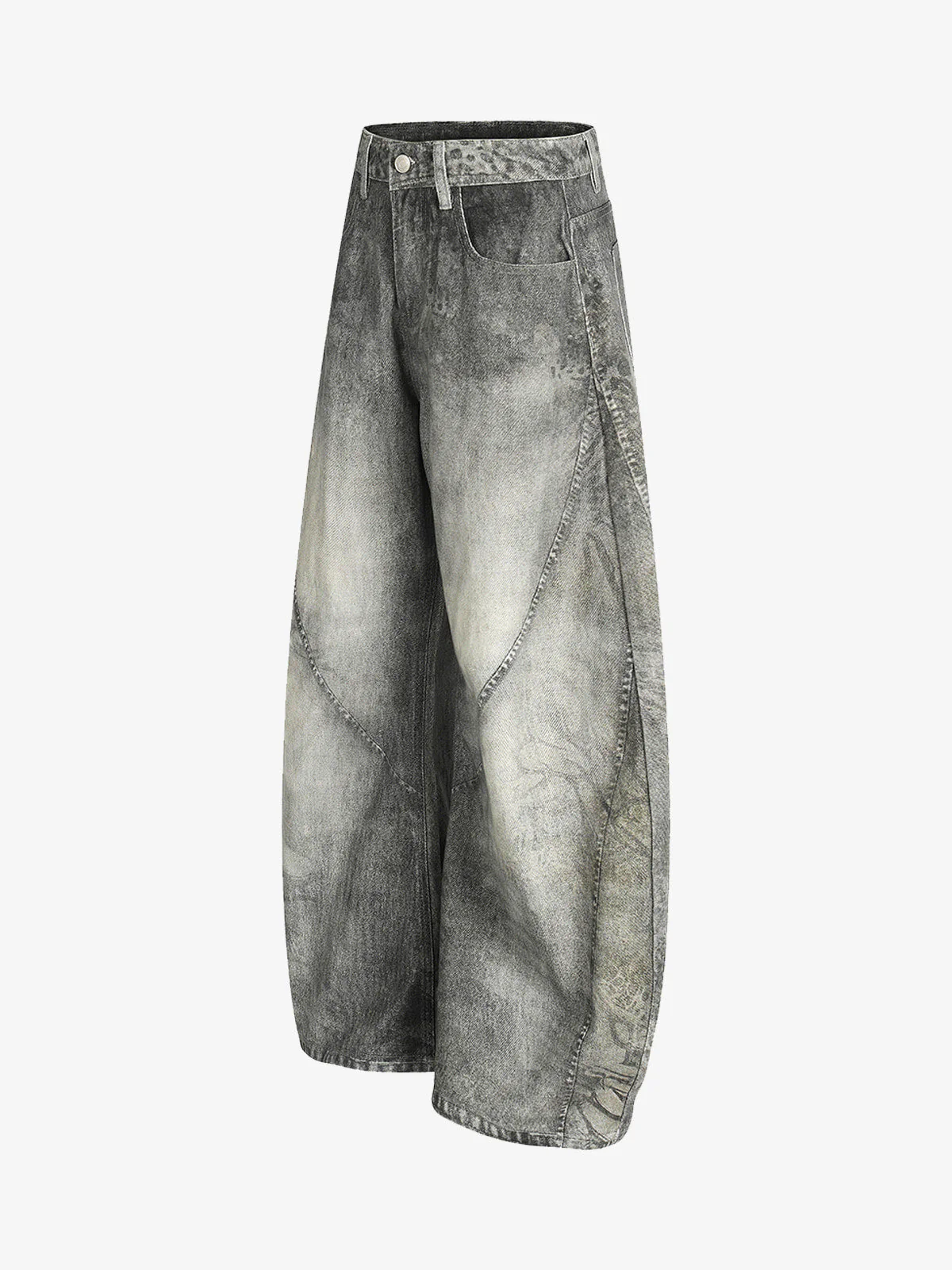 Vintage Heavy Distressed Washed Barrel Jeans - Image 6