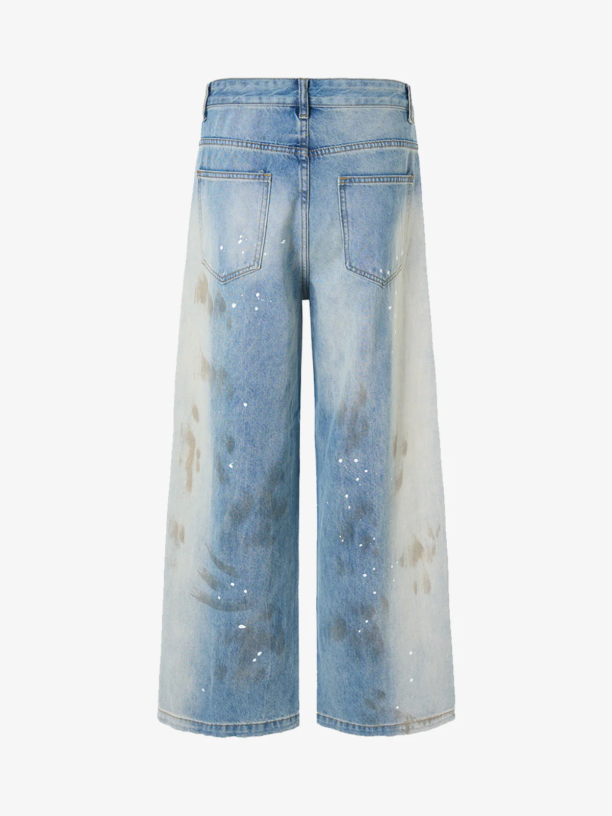 Vintage Heavy Splatter Washed Denim Wide Leg Jeans - Image 2