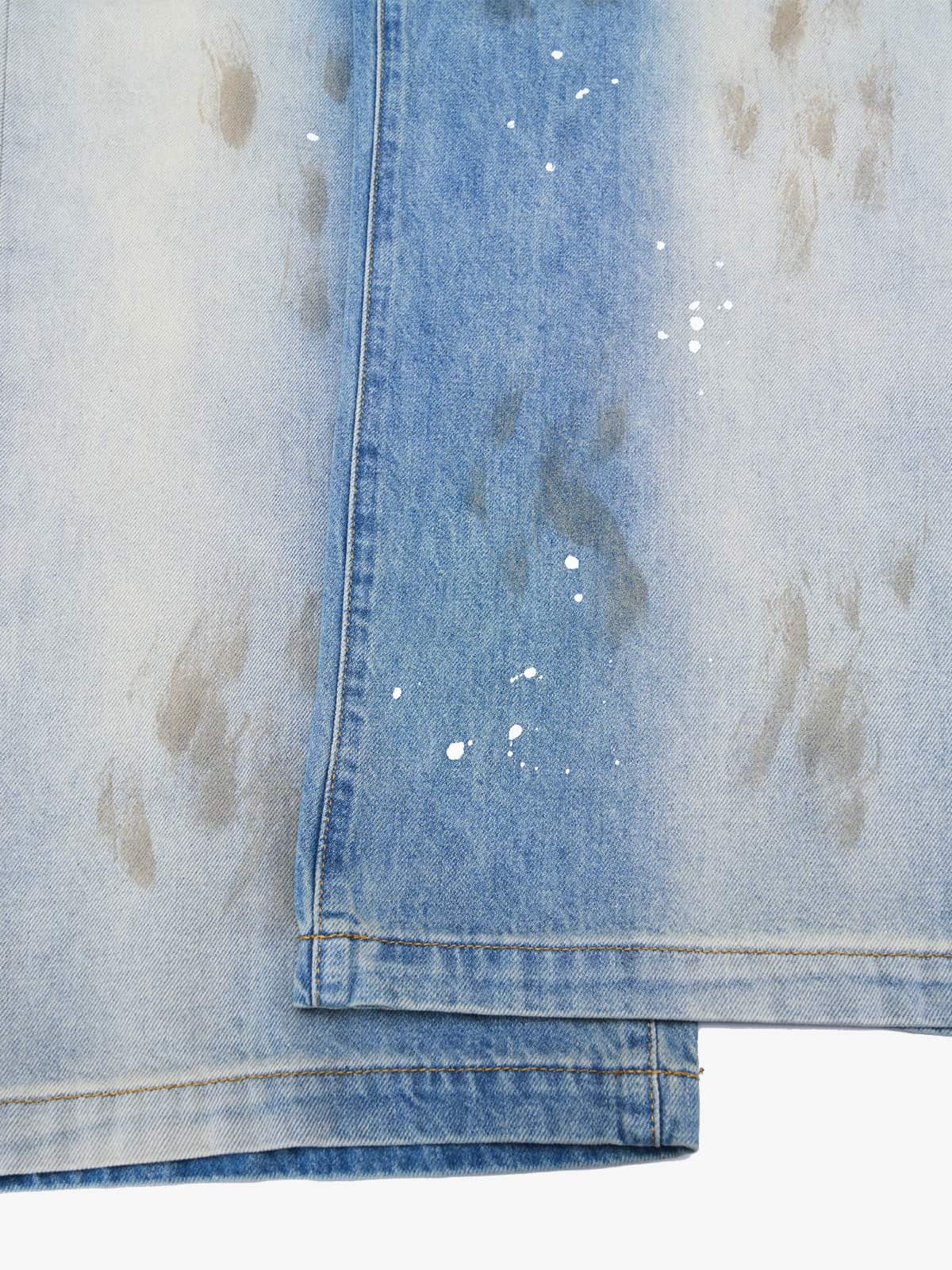 Vintage Heavy Splatter Washed Denim Wide Leg Jeans - Image 5