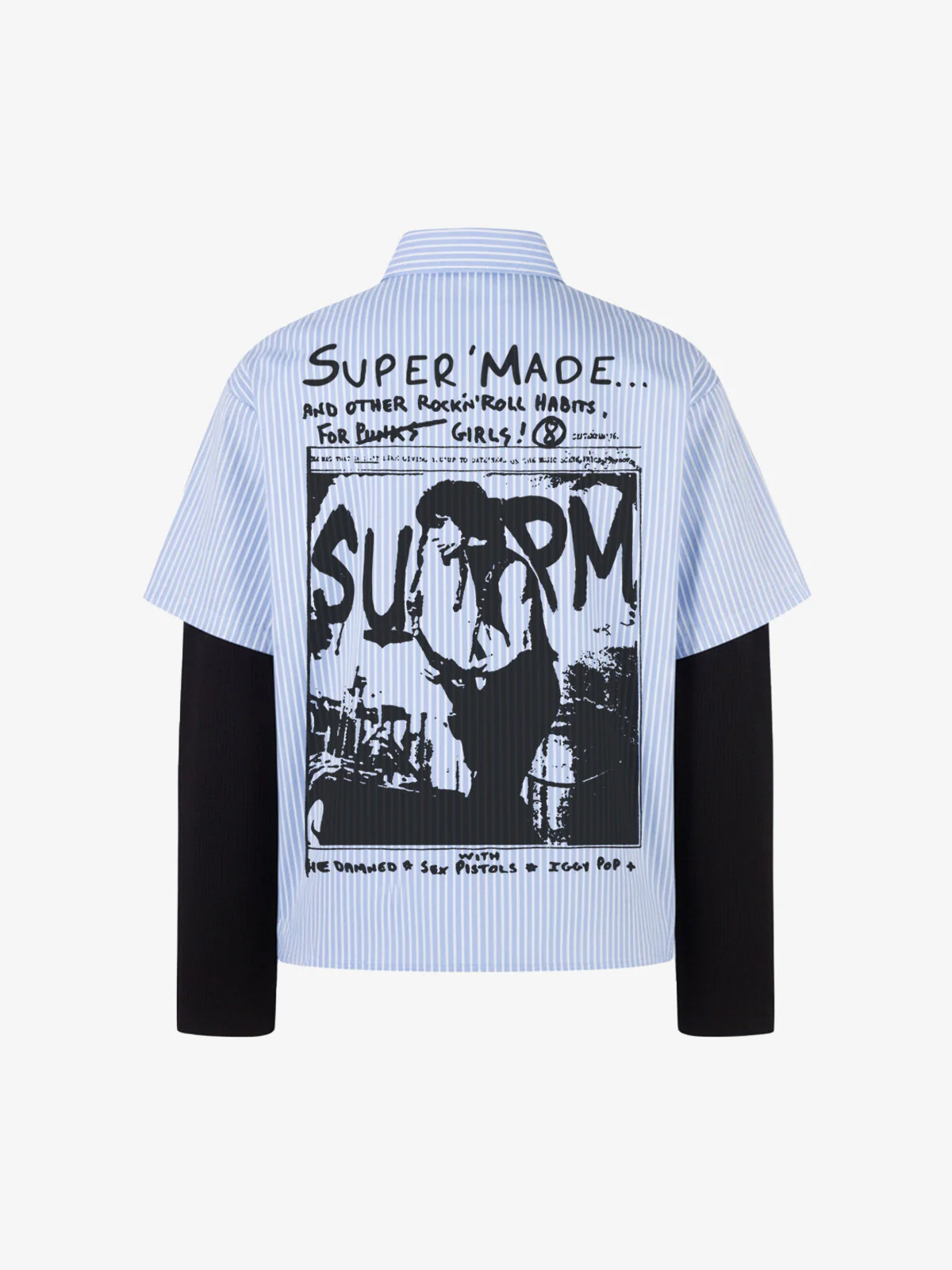 Vintage Illustration Striped Faux Two-Piece Shirt - Image 4
