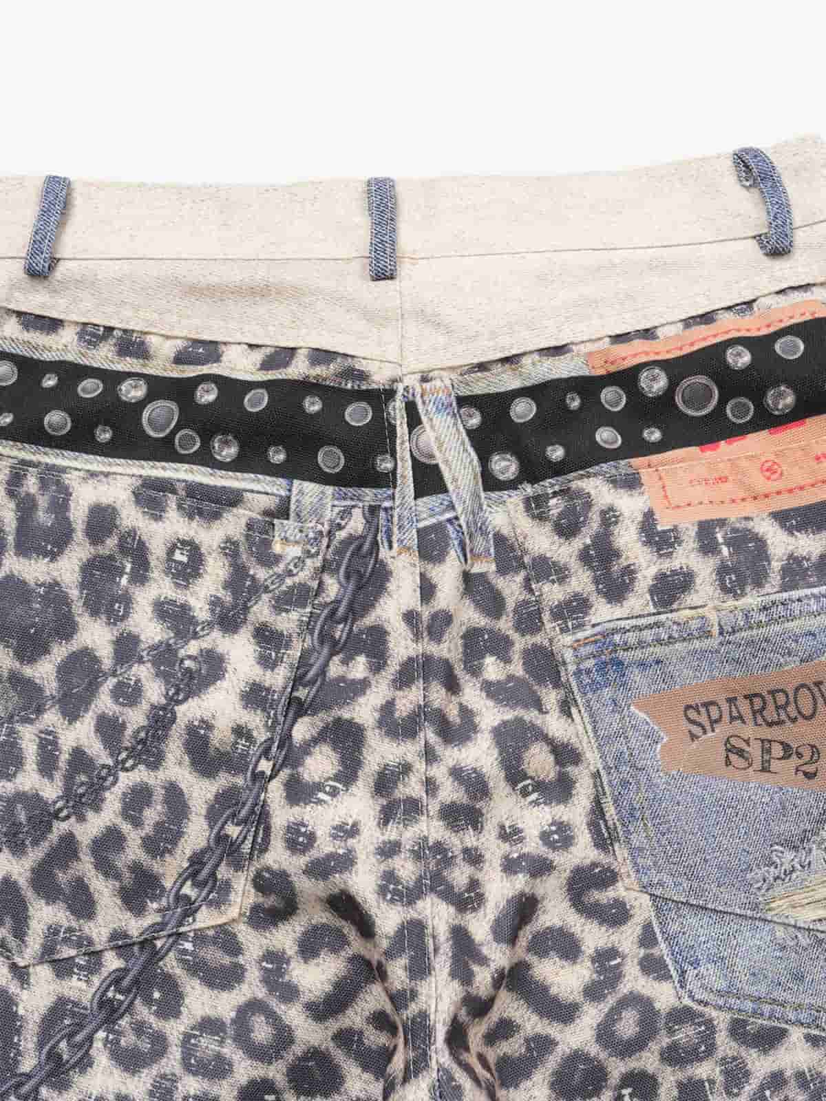 Vintage Leopard 3D Print Double Waistband Washed Jeans - Image 3
