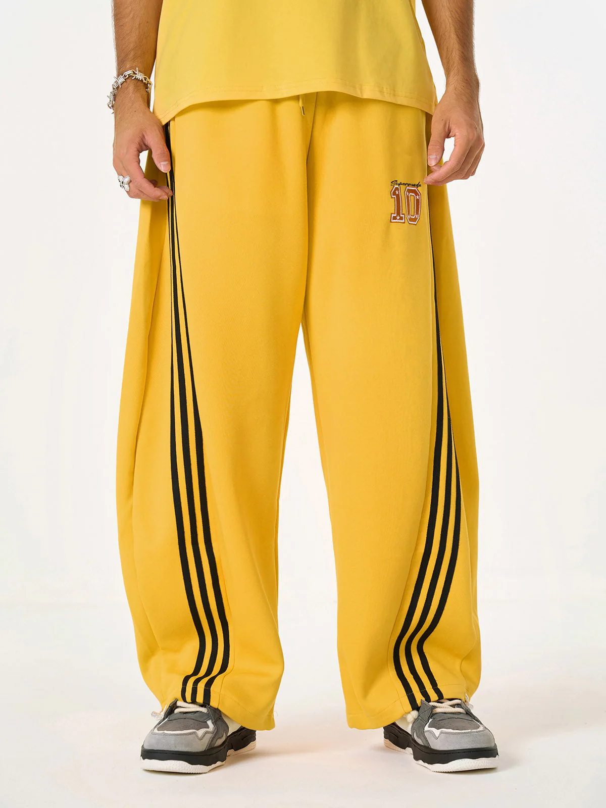 Fleece Vintage Side Stripe Drape Paratrooper Machete Wide Leg Pants - 2488 - Image 3