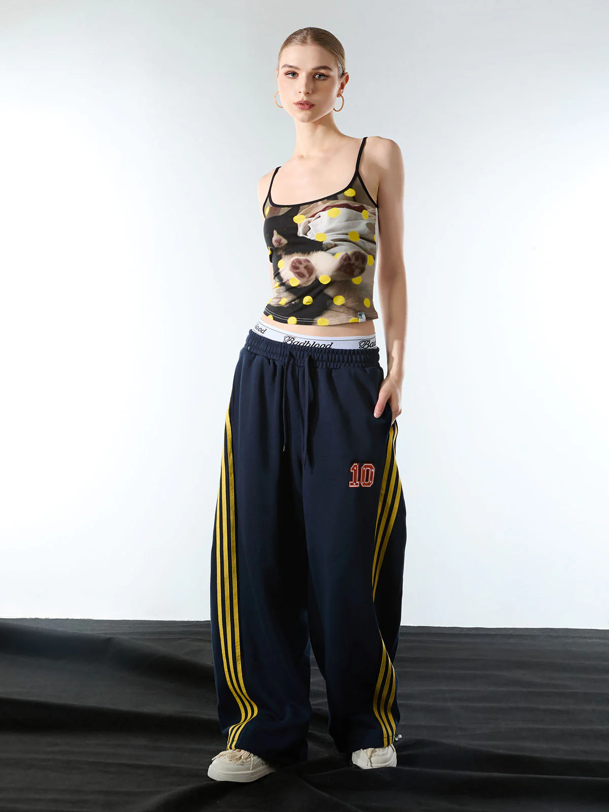 Fleece Vintage Side Stripe Drape Paratrooper Machete Wide Leg Pants - 2488 - Image 9