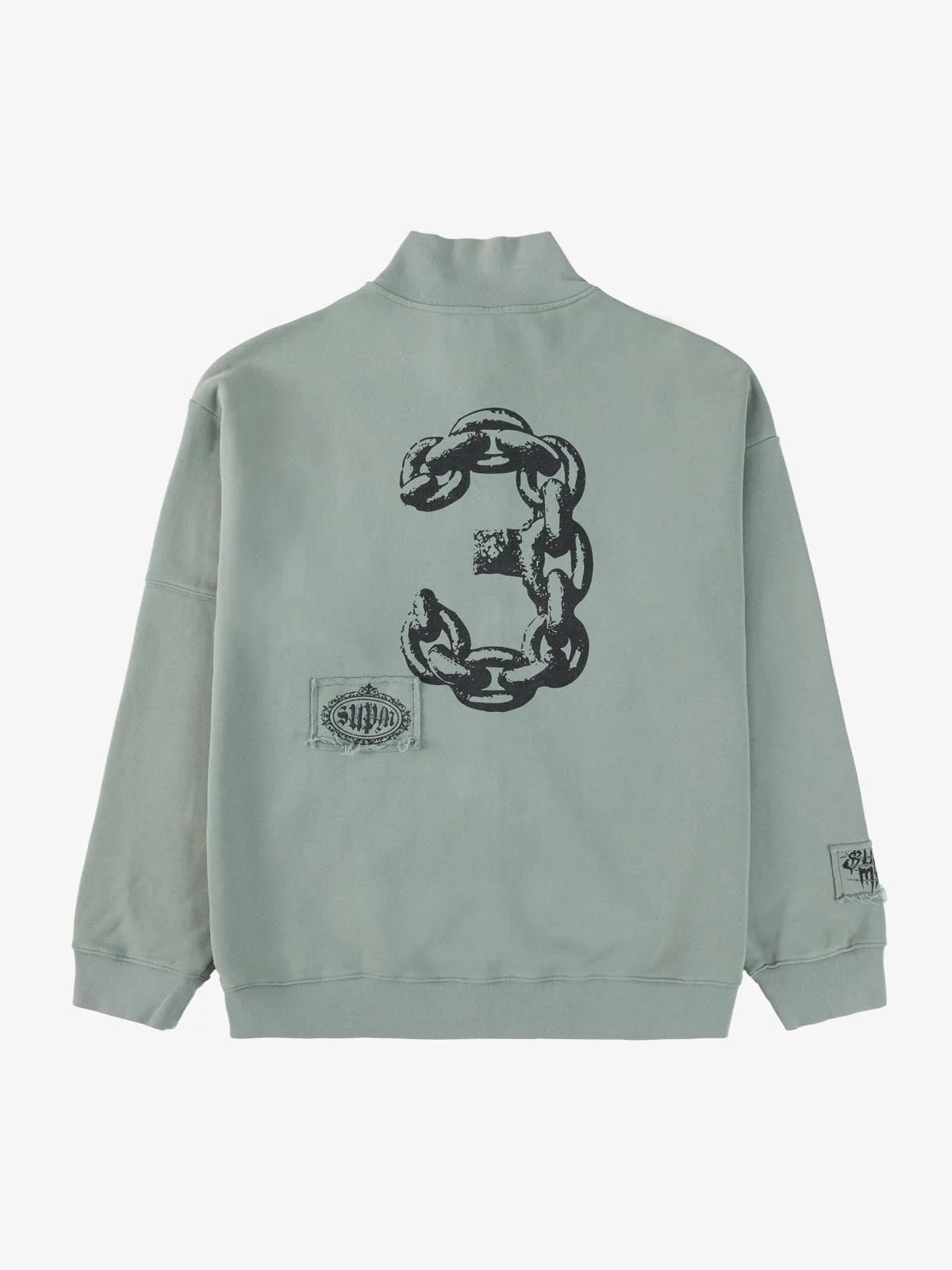 Vintage Patchwork Graphic Stand Collar Zip Up Sweatshirt - Image 8