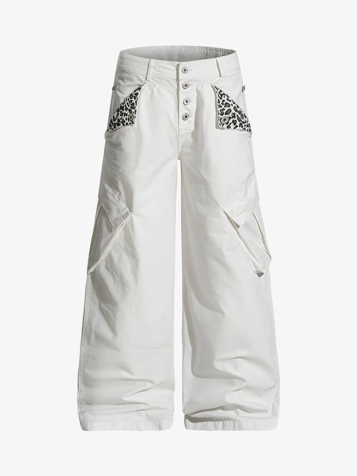 Vintage Patchwork Leopard Pocket Wide Leg Cargo Pants - Image 2